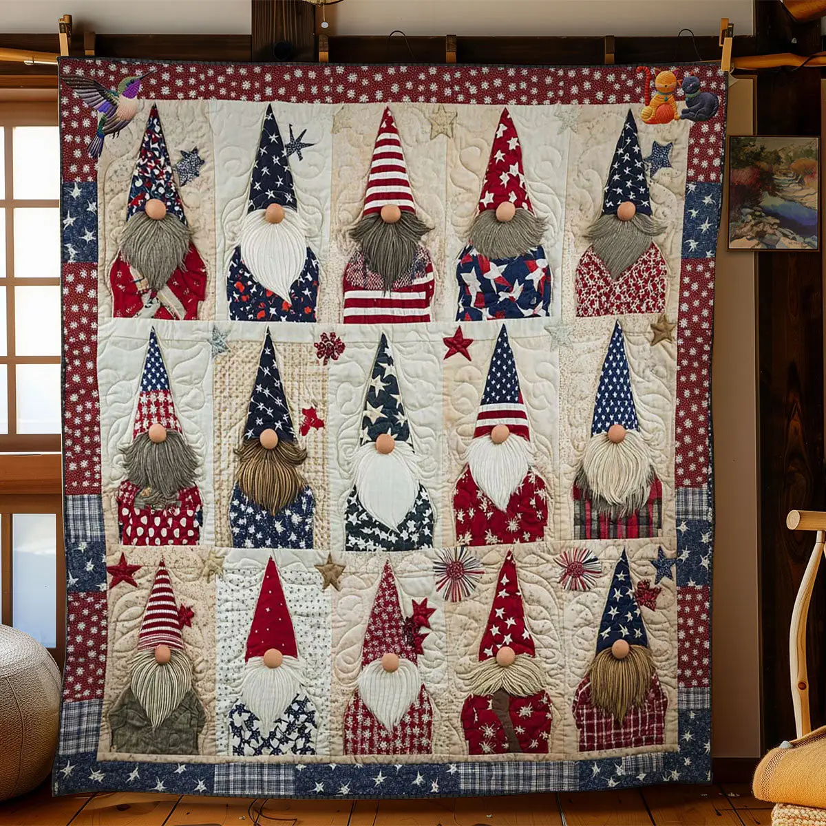 American Star Gnome Quilt Blanket Rustic Farmhouse 4th of July Gifts For Gnome Lovers American Star Gnome Quilt Blanket Rustic Farmhouse 4th of July Gifts For Gnome Lovers - Image 1