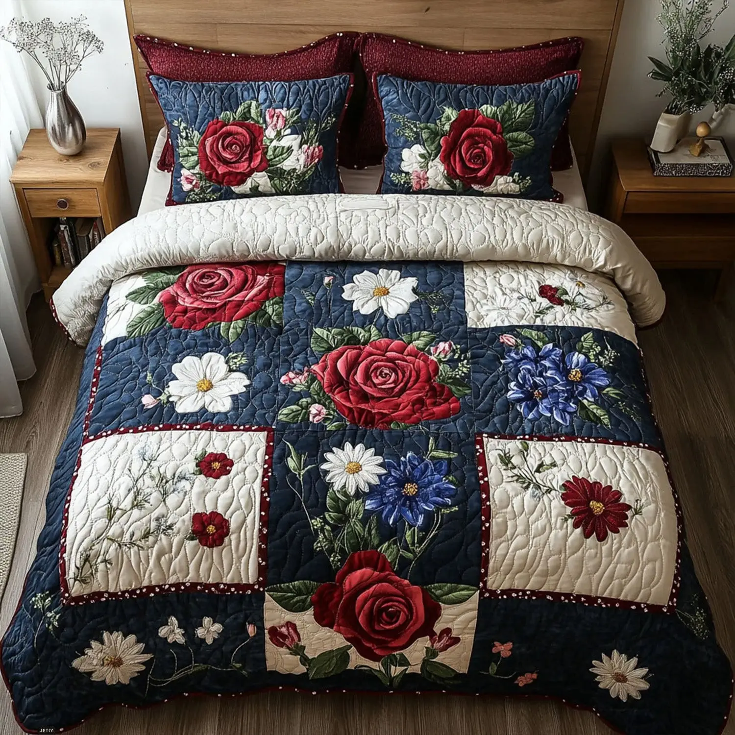 Americana Garden  Quilted Bedding Set  Bed Sheet Set Fourth Of July Birthday Presents