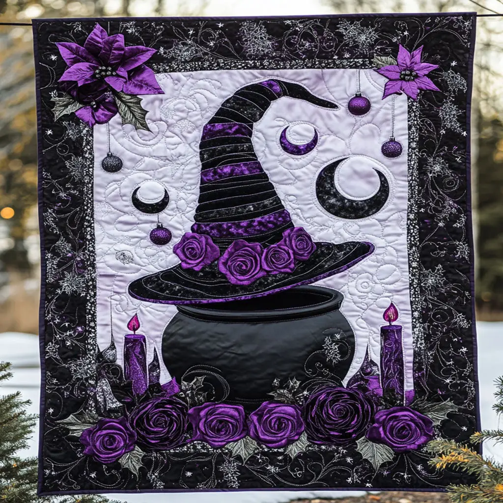 Amethyst Witch Cauldron Quilt Blanket Mystic Moon Rose Cauldron Themed Gothic Gifts