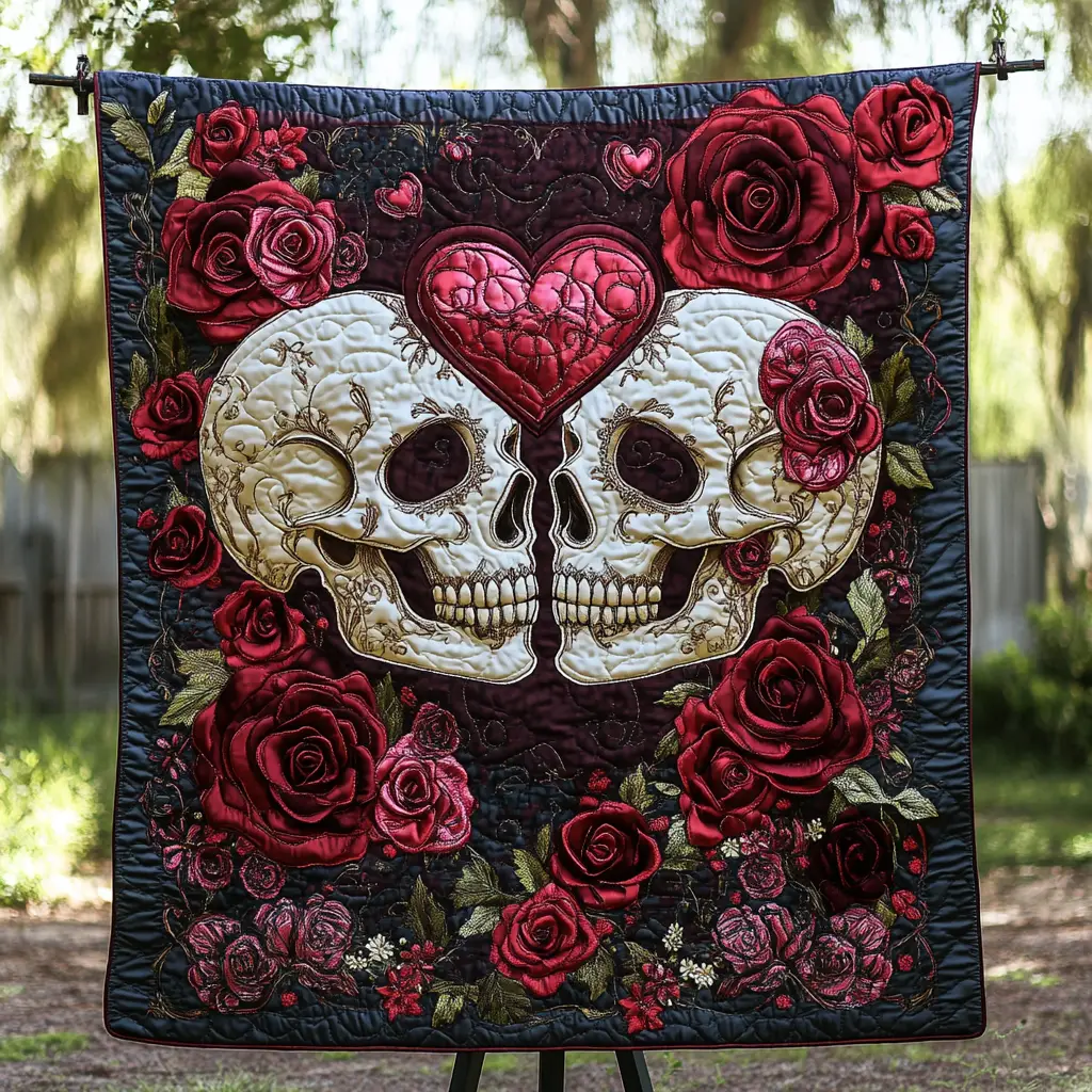 Amor Memento Quilted Blanket Gothic Skull Art Cozy Home Decor Gifts For Skull Lovers
