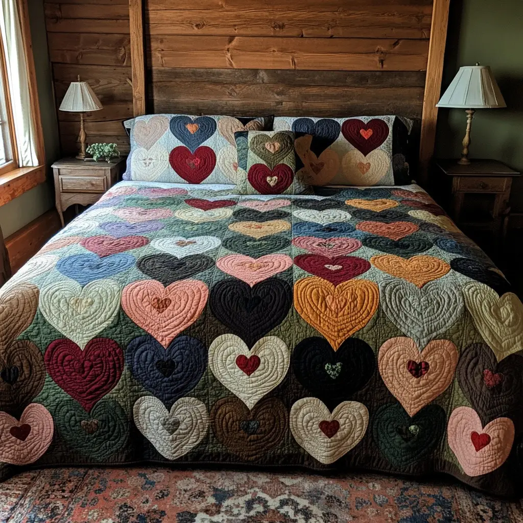 Amour Patchwork Quilted Bedding Set Romantic Bedroom Decor Best Gift For Couples Amour Patchwork Quilted Bedding Set Romantic Bedroom Decor Best Gift For Couples - Image 1