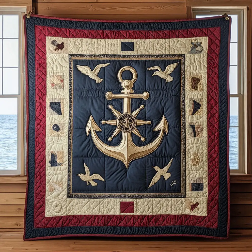 Anchor Crest Quilt Blanket Anchor And Dove Navy Veteran Gifts For Christmas Anchor Crest Quilt Blanket Anchor And Dove Navy Veteran Gifts For Christmas - Image 1