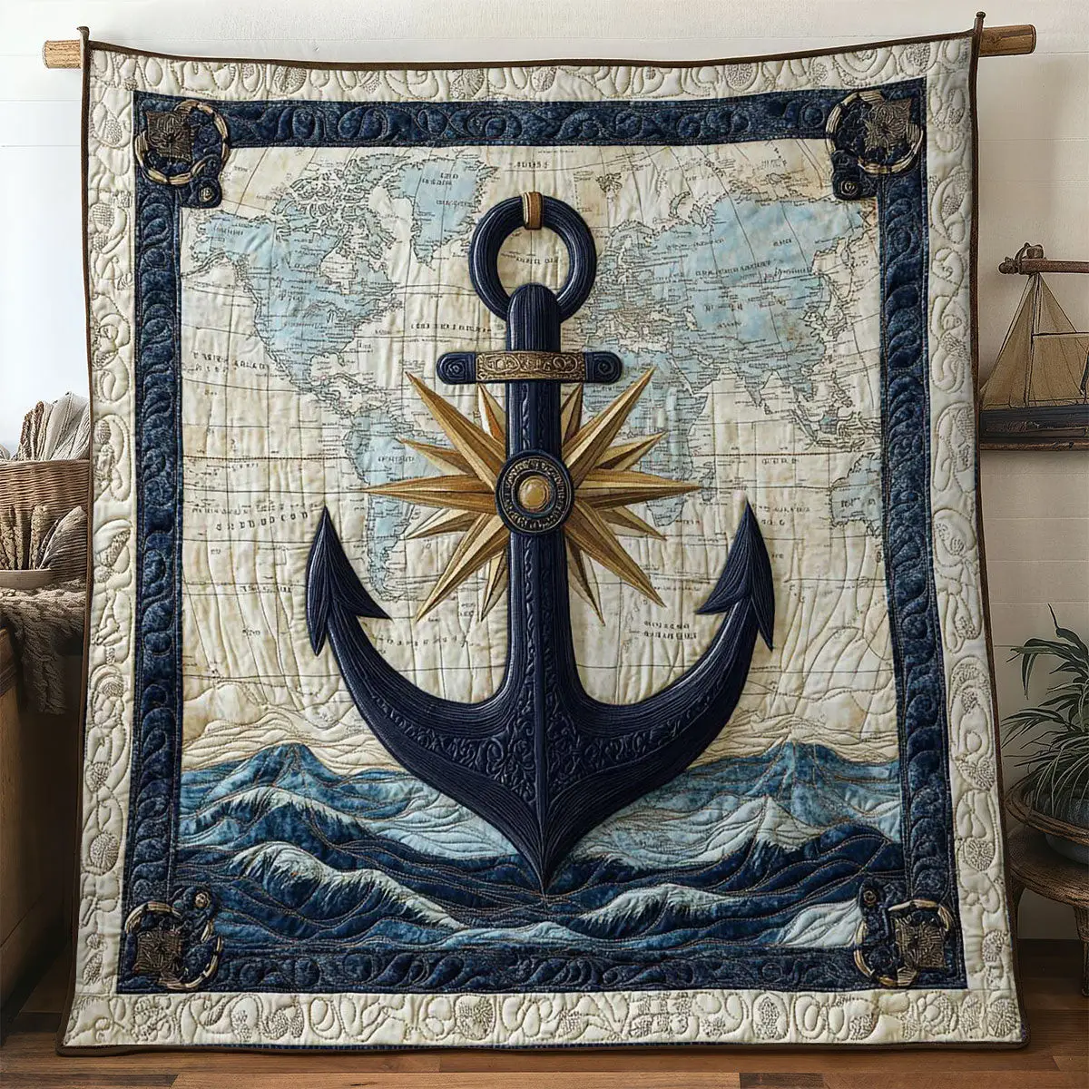 Anchor Legacy Quilt Blanket Map Navy Veteran Themed Gifts For Him Anchor Legacy Quilt Blanket Map Navy Veteran Themed Gifts For Him - Image 1
