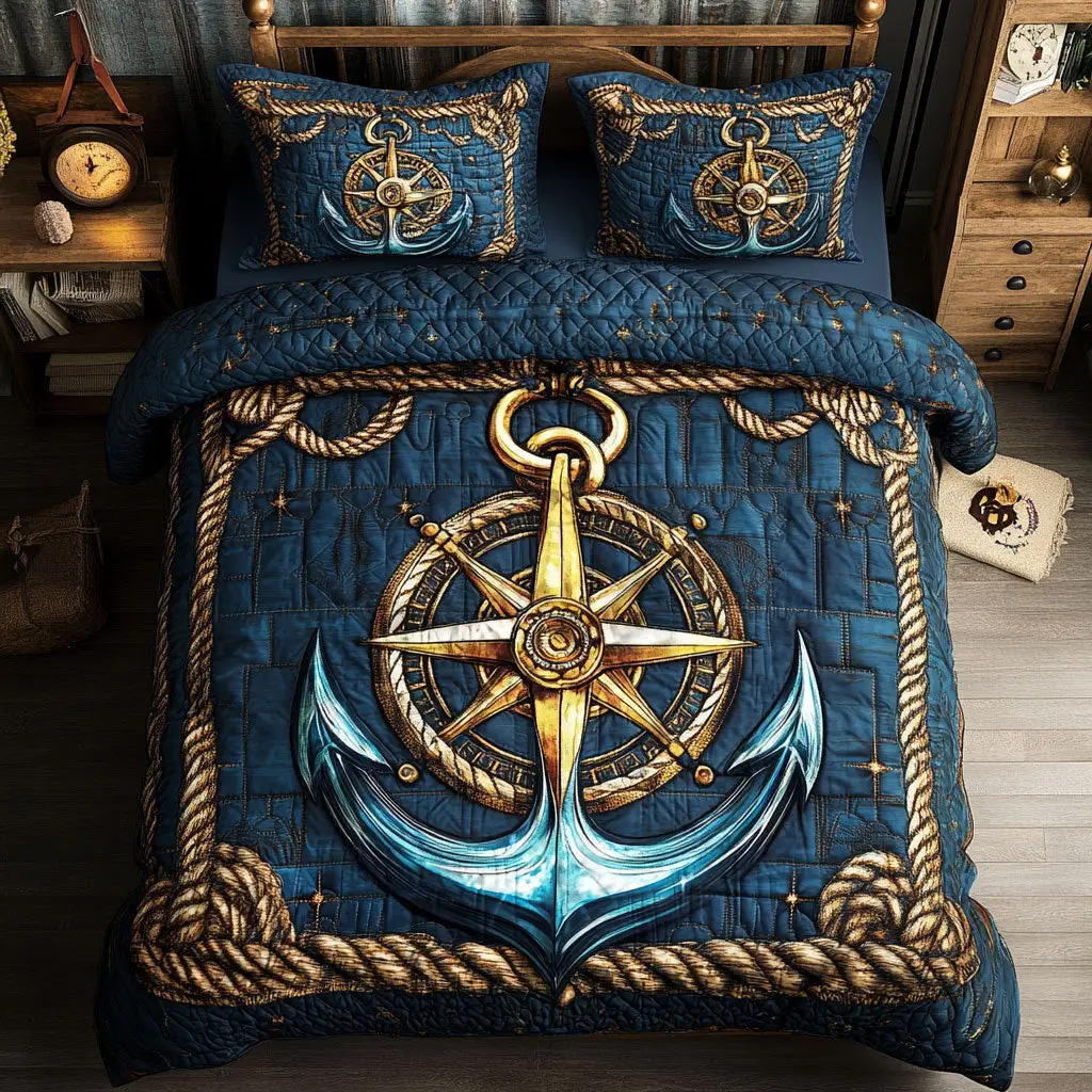 Anchor Ocean Heart Quilted Bedding Set Duvet Cover Bedspread Gifts For Ladies Anchor Ocean Heart Quilted Bedding Set Duvet Cover Bedspread Gifts For Ladies - Image 1