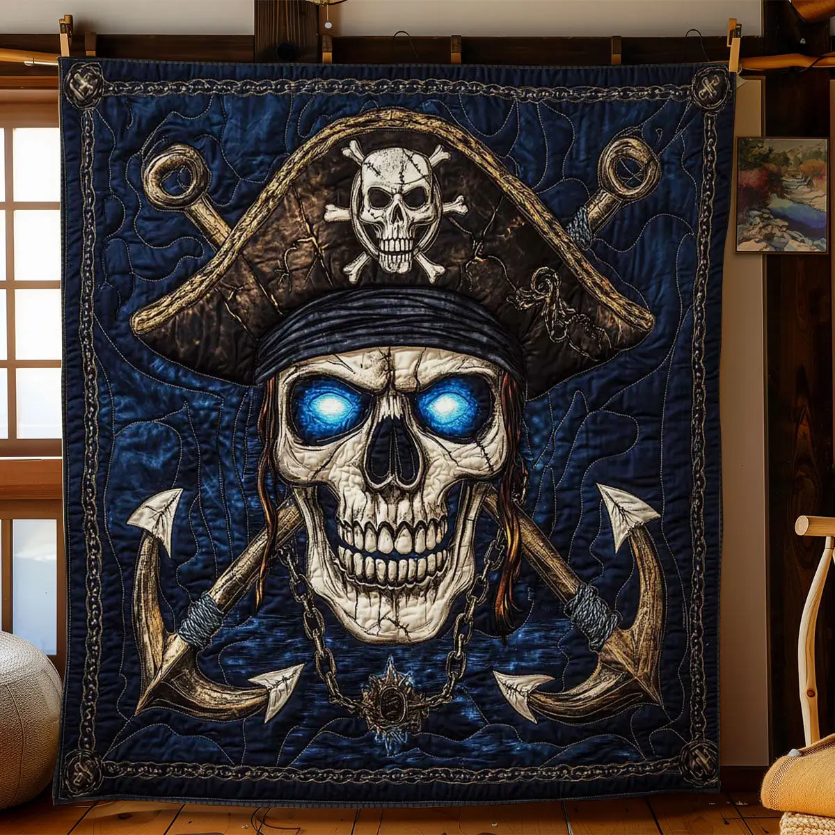 Anchor Skull Quilt Blanket Skull Themed Presents For Pirates Anchor Skull Quilt Blanket Skull Themed Presents For Pirates - Image 1