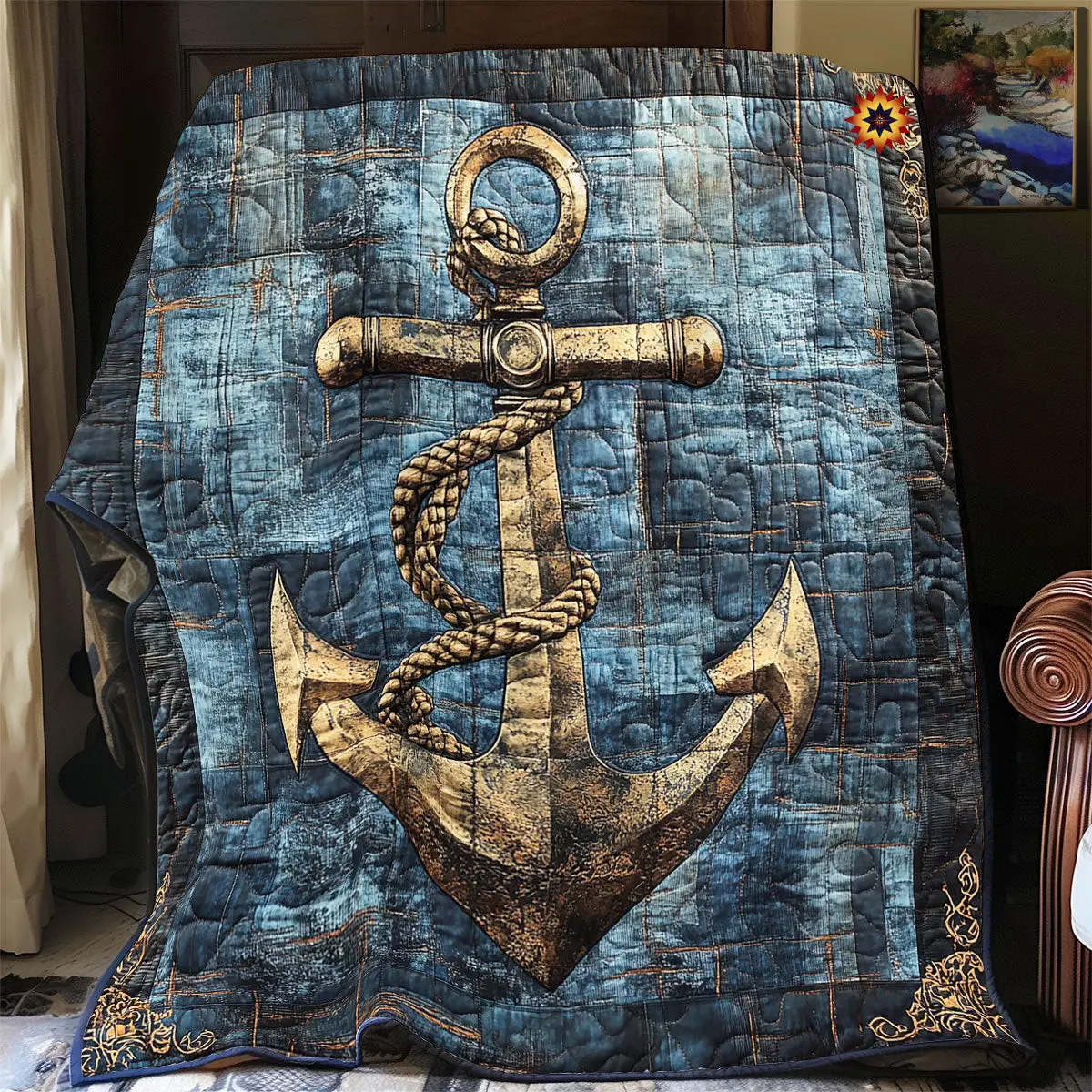 Ancient Anchor Quilt Blanket Native American Buffalo Bison Merchandise