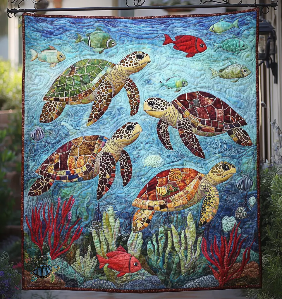 Ancient Sea Turtle Quilt Blanket Turtle Gifts For Turtle Lovers Ancient Sea Turtle Quilt Blanket Turtle Gifts For Turtle Lovers - Image 1