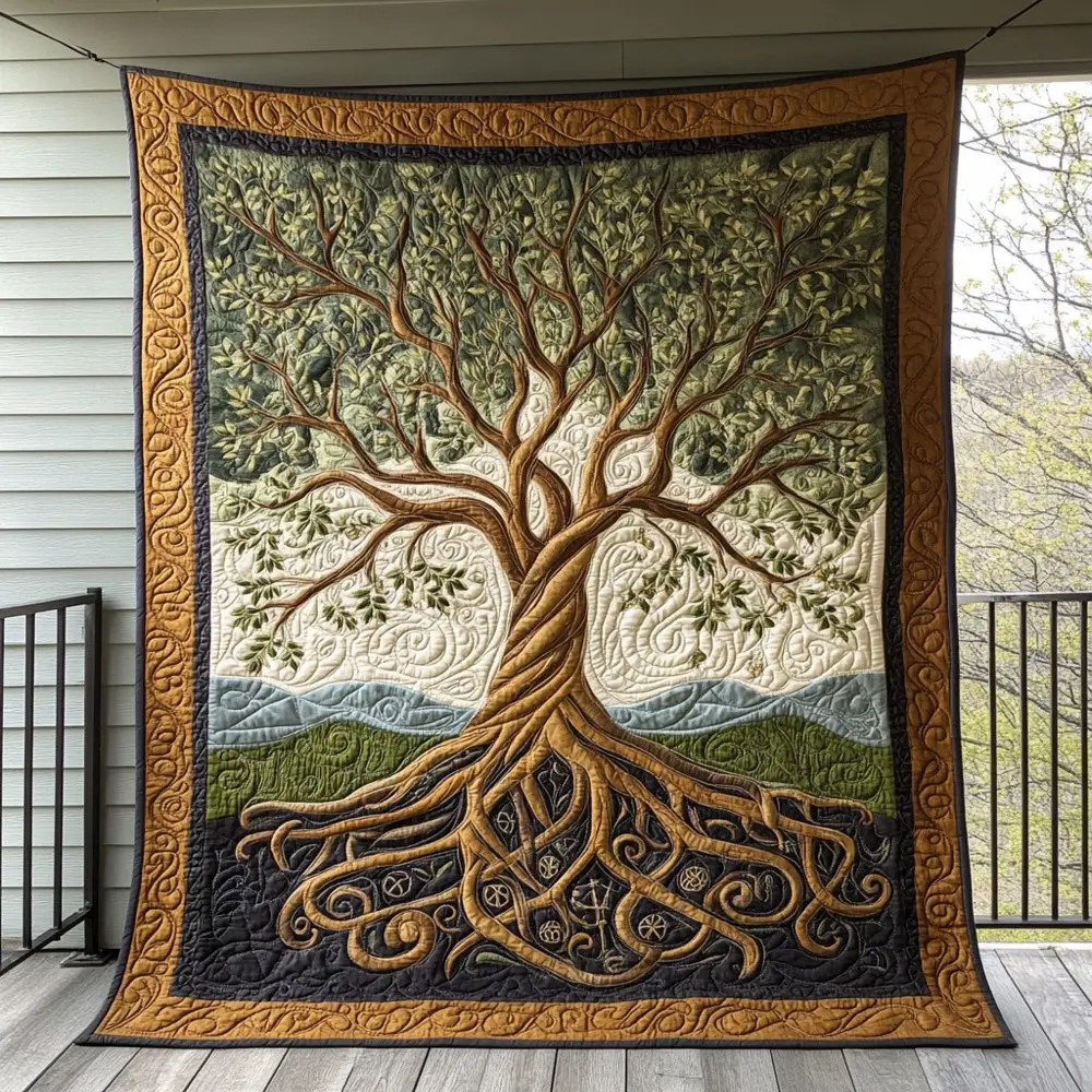 Ancient Tree Of Life Quilted Blanket Celtic Root Nature Throw Best Gift For Nature Lovers Home Decor