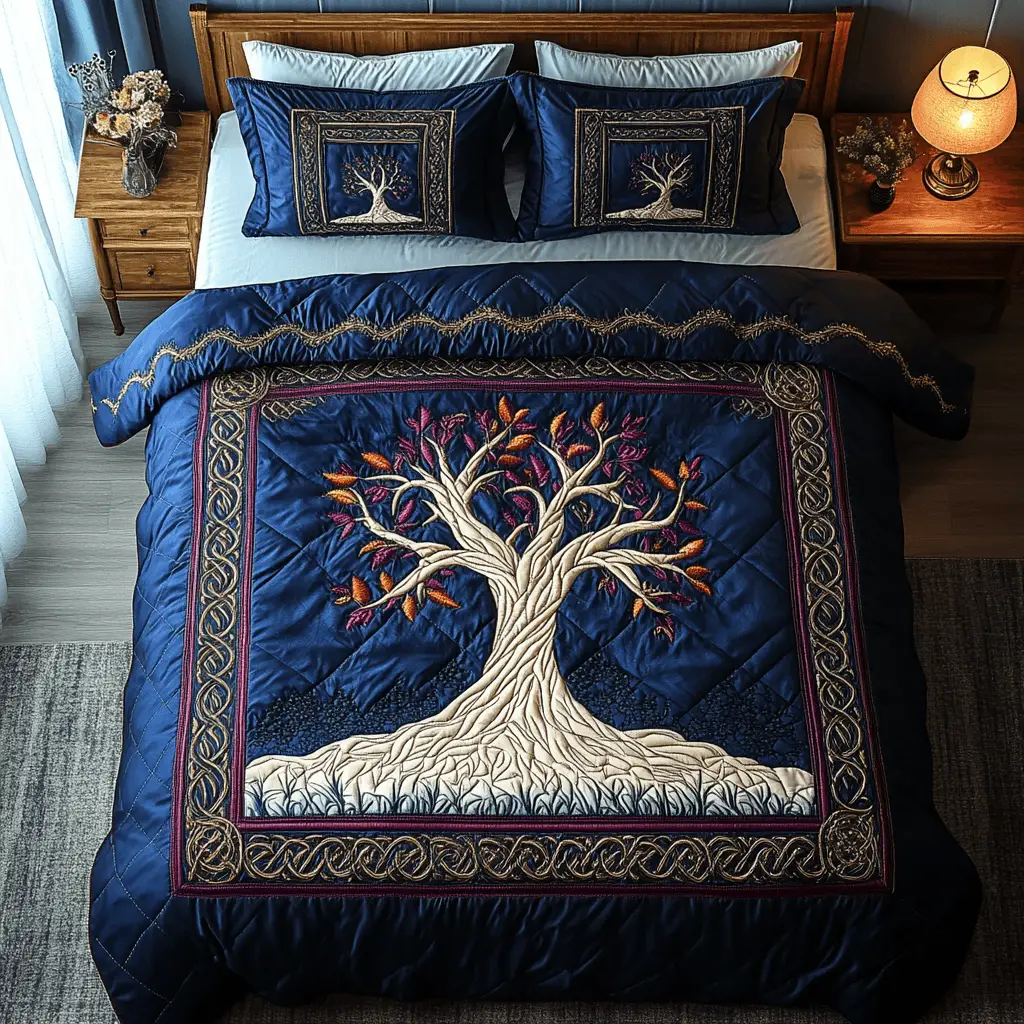 Ancient Wisdom Quilted Bedding Set Luxury Duvet Cover Set for Elegant Bedroom Decor