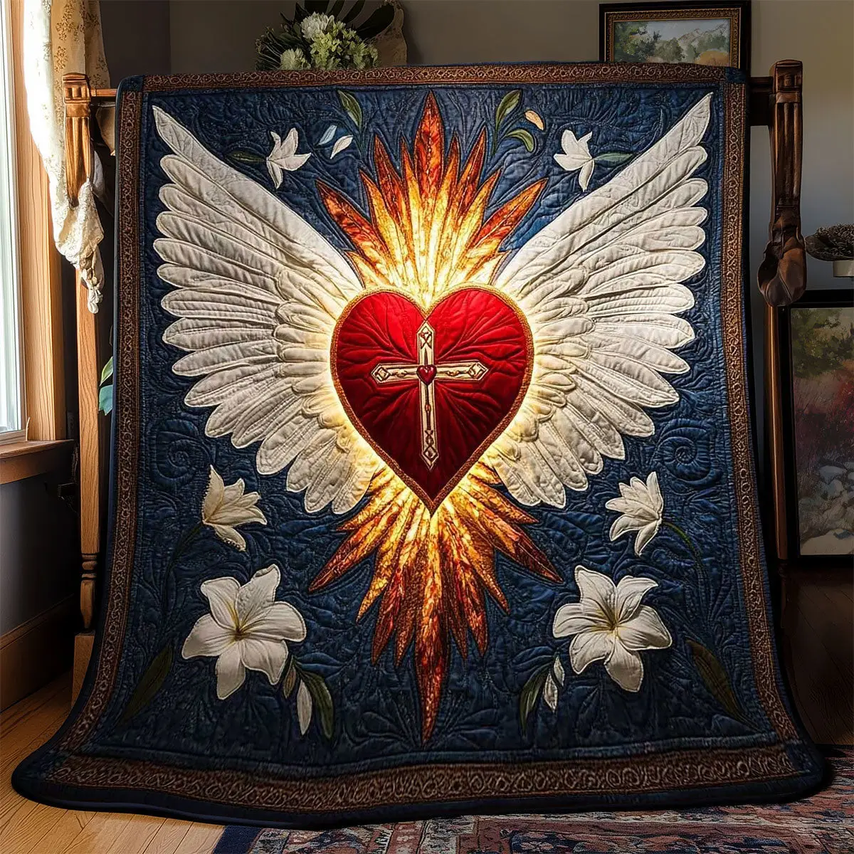 Angel's Heart Quilt Blanket Cross Christian Christmas Holiday Spiritual Gift Ideas Angel's Heart Quilt Blanket Cross Christian Christmas Holiday Spiritual Gift Ideas - Image 1