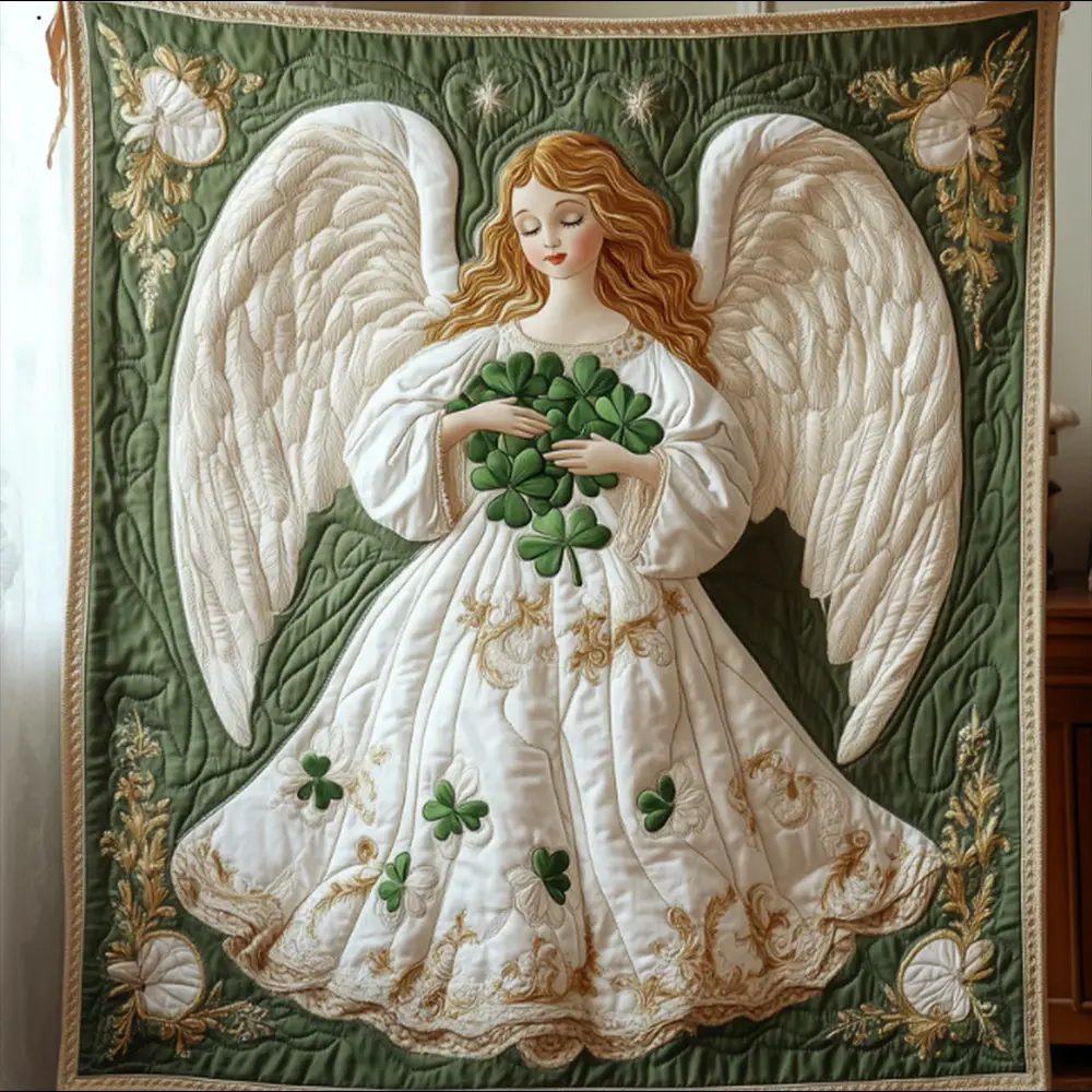 Angle Hug Shamrock Saint Patrick's Day Quilt Blanket Best Gift For Irish