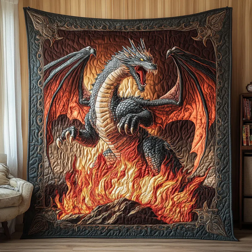 Angry Fire Dragon Quilt Blanket Christmas Holiday Gift For Someone Who Loves Dragoies