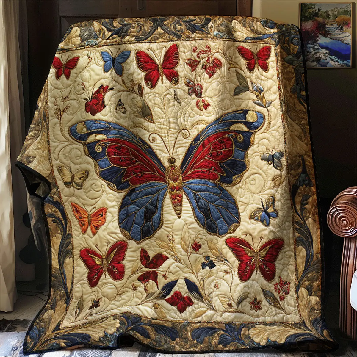 Antique Embroidered Butterfly Quilt Throws And Blankets Mother's Day Gifts For Grandma