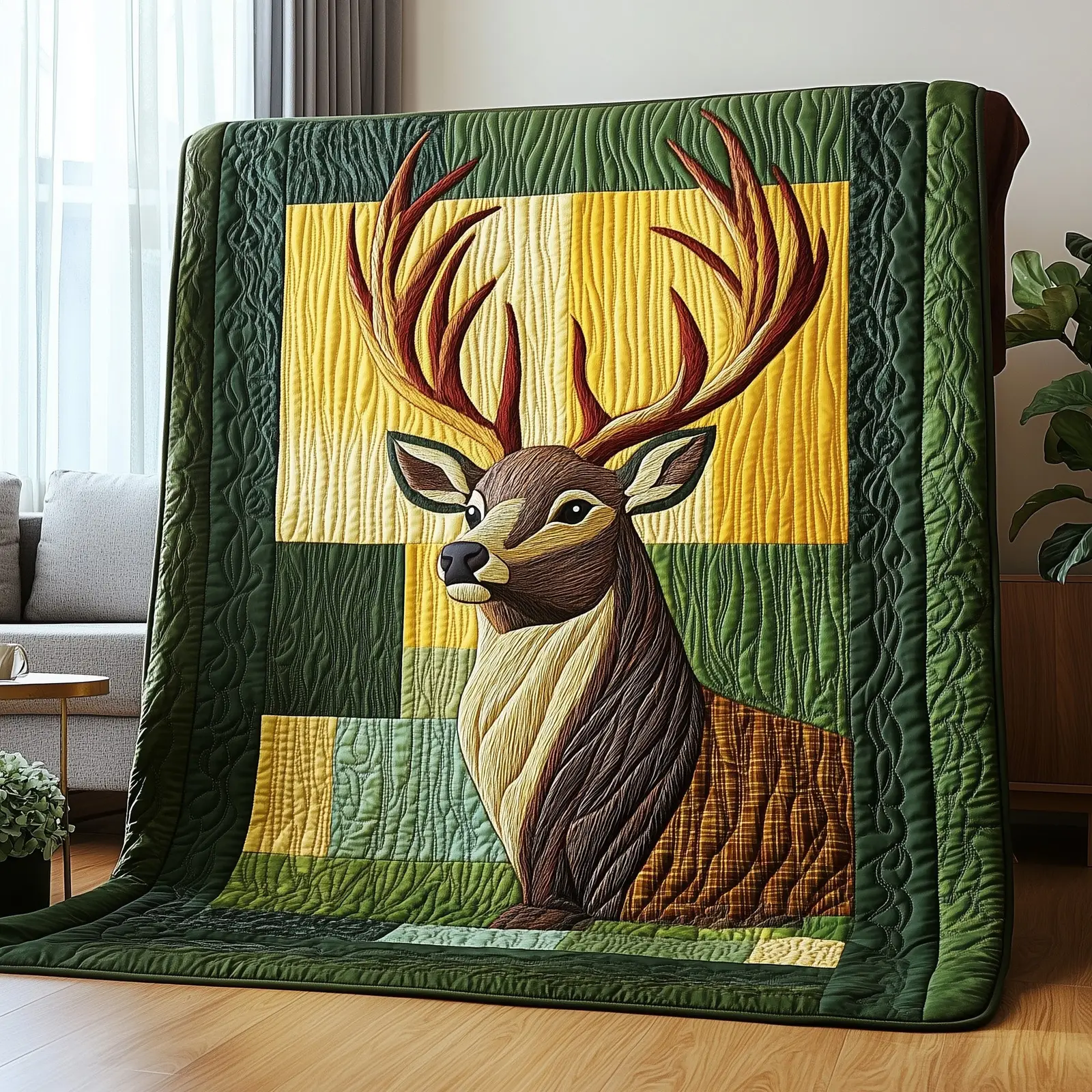 Antler Majesty Deer Head Nature Quilted Blanket Rustic Cabin Interior Fleece Blanket Gift For Dad Antler Majesty Deer Head Nature Quilted Blanket Rustic Cabin Interior Fleece Blanket Gift For Dad - Image 1