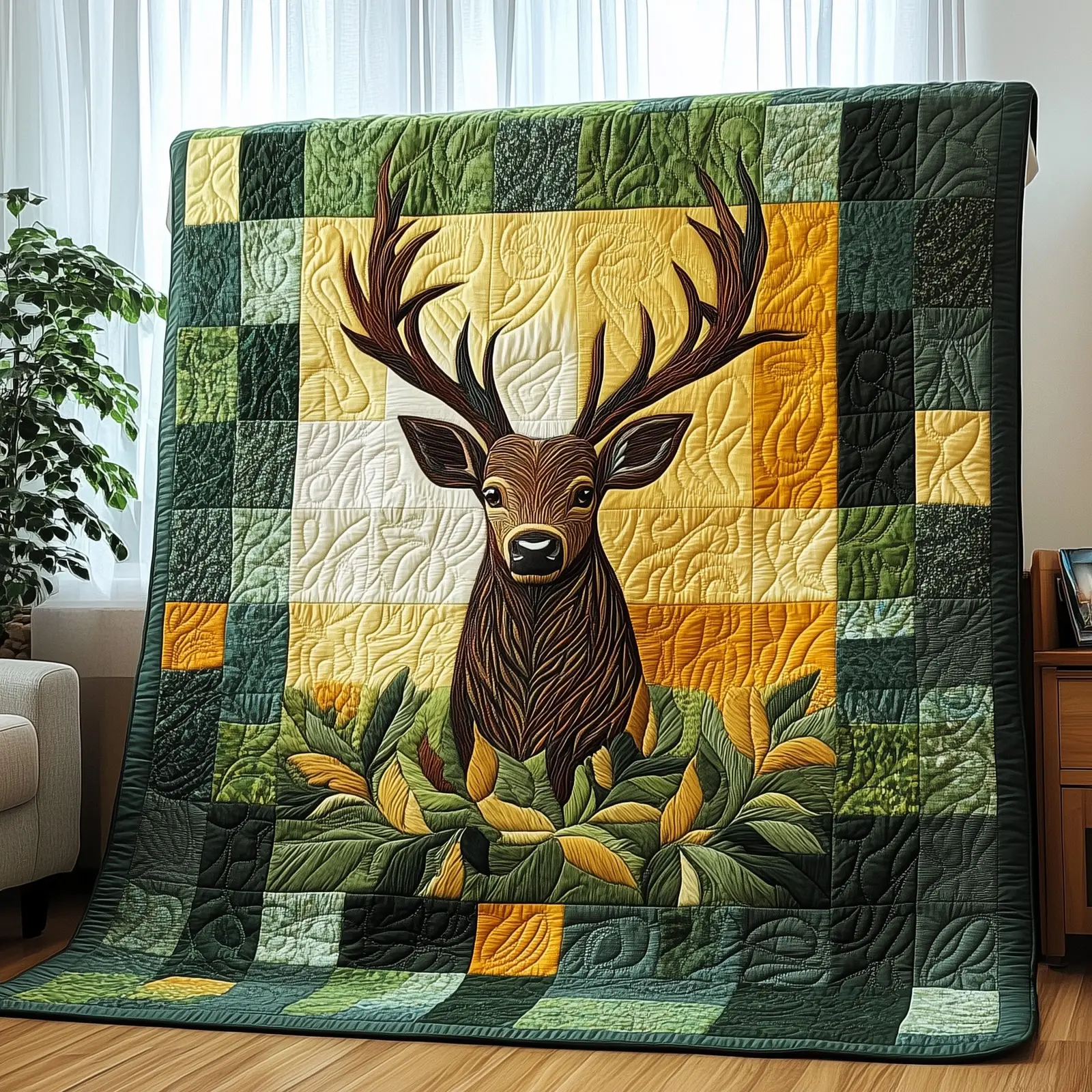 Antler Majesty Deer Head Wildlife Quilted Blanket Hunter Cabin Fleece Blanket Gift For Dad Antler Majesty Deer Head Wildlife Quilted Blanket Hunter Cabin Fleece Blanket Gift For Dad - Image 1