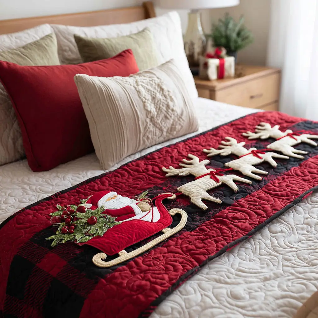 Antler Run Quilted Bed Runner Antler Run Pattern Winter Gift for Wildlife Lovers