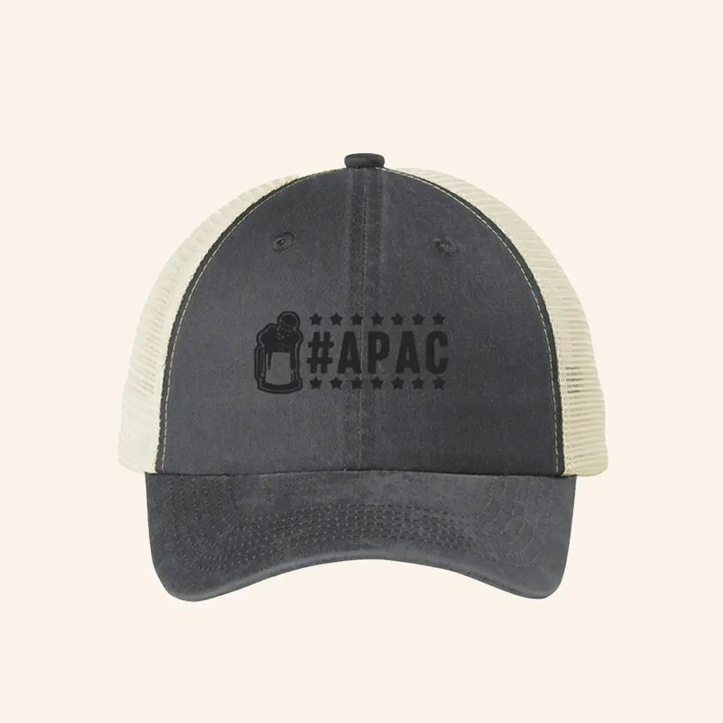 APAC Black Text Trucker Hat Drinkin Bros Merch Unique Gifts For Husband - WearandDecor