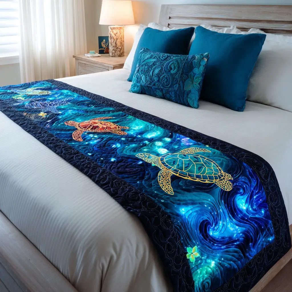 Aqua Nomad Quilted Bed Runner Aqua Nomad Sea Lover Gift