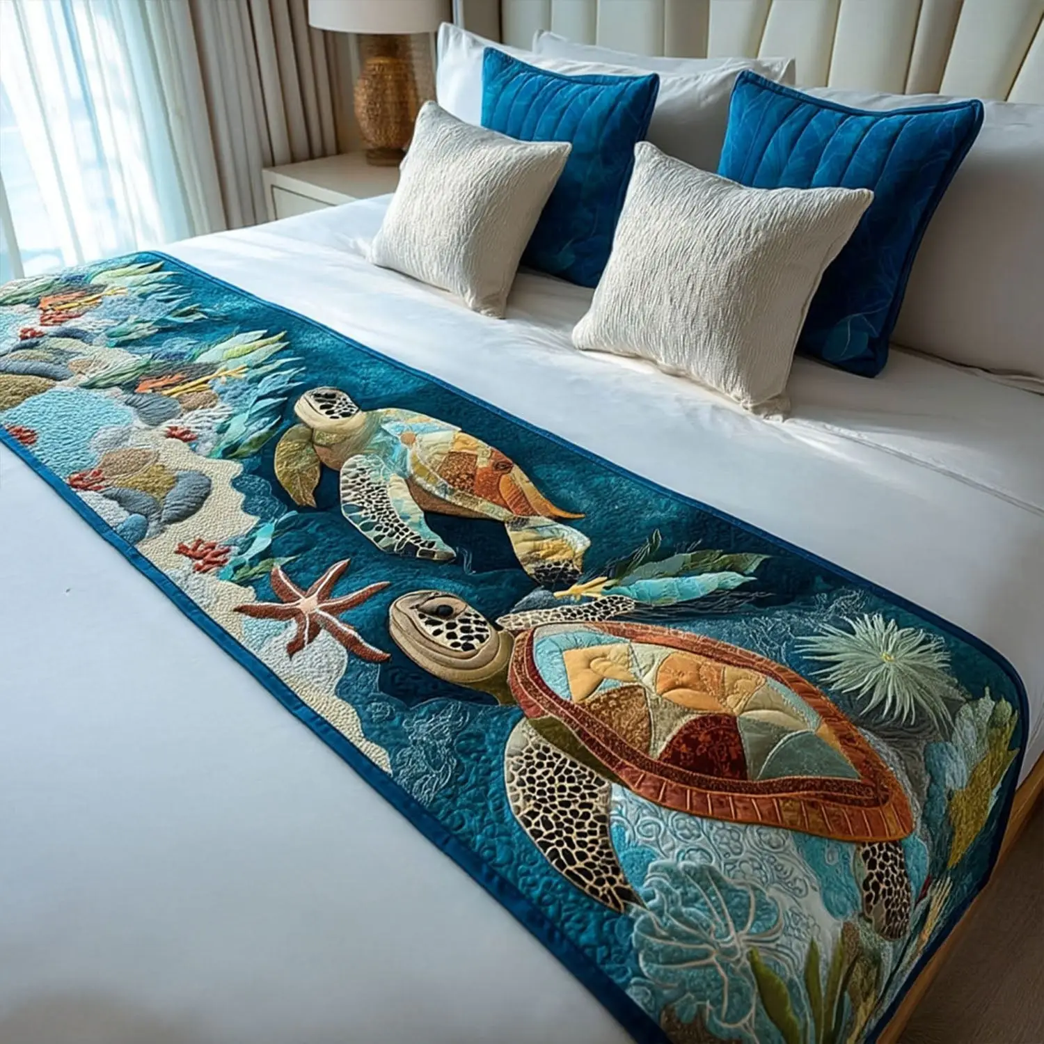Aquatic Adventurer Quilted Bed Runner Aquatic Adventurer Ocean Lover Gift