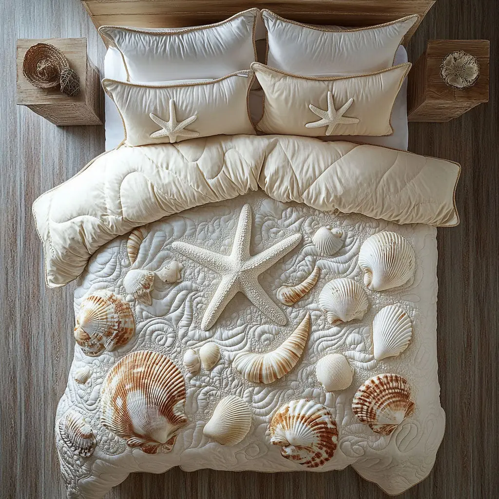 Aquatic Harmony Quilted Bedding Set Duvet Cover Bedspread Bedroom Decor Gifts Items