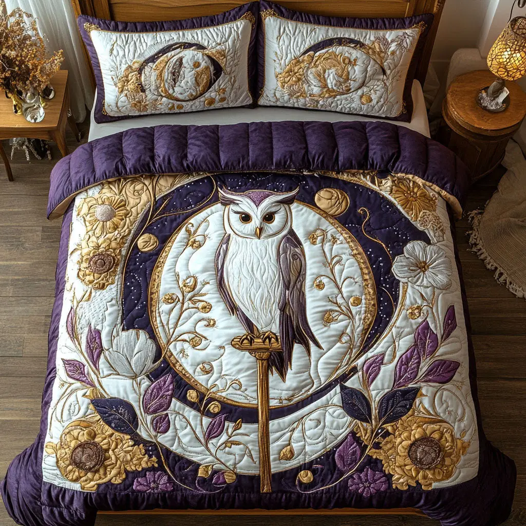 Arcane Owl Quilted Bedding Set Meaningful Home Gift for Special Occasions Arcane Owl Quilted Bedding Set Meaningful Home Gift for Special Occasions - Image 1