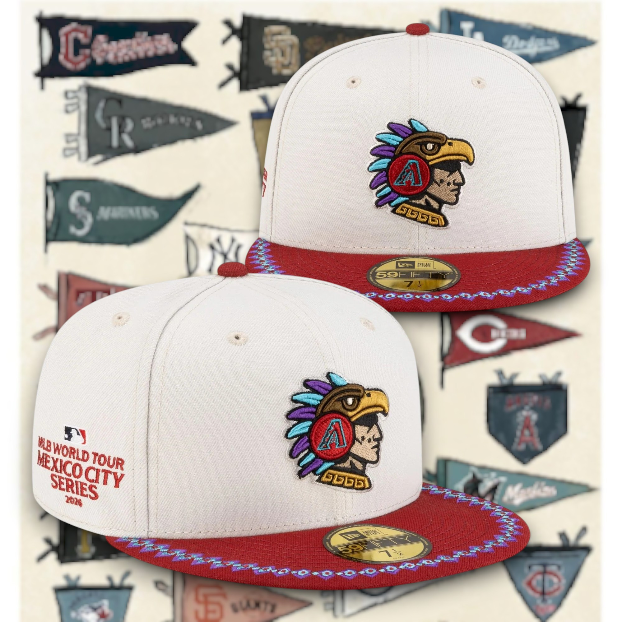 Arizona Diamondbacks 2026 Snapback Hat MLB World Tour Mexico City Series Merch Fans Gift