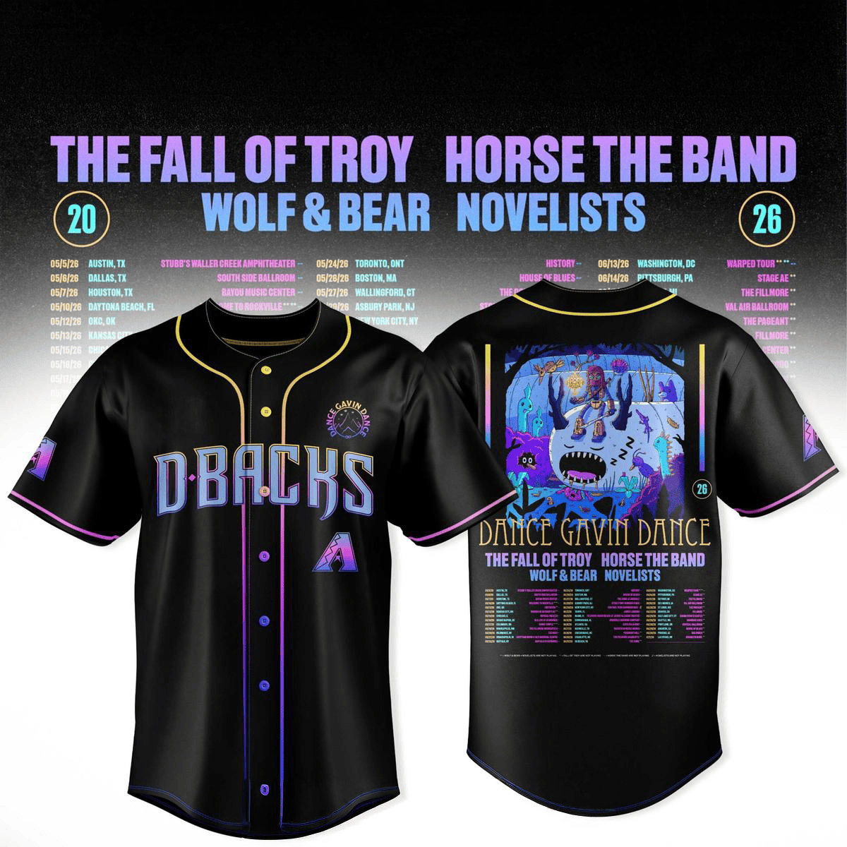 Arizona Diamondbacks x Dance Gavin Dance 2026 Tour Jersey Diamondbacks Merch Gifts For Fans