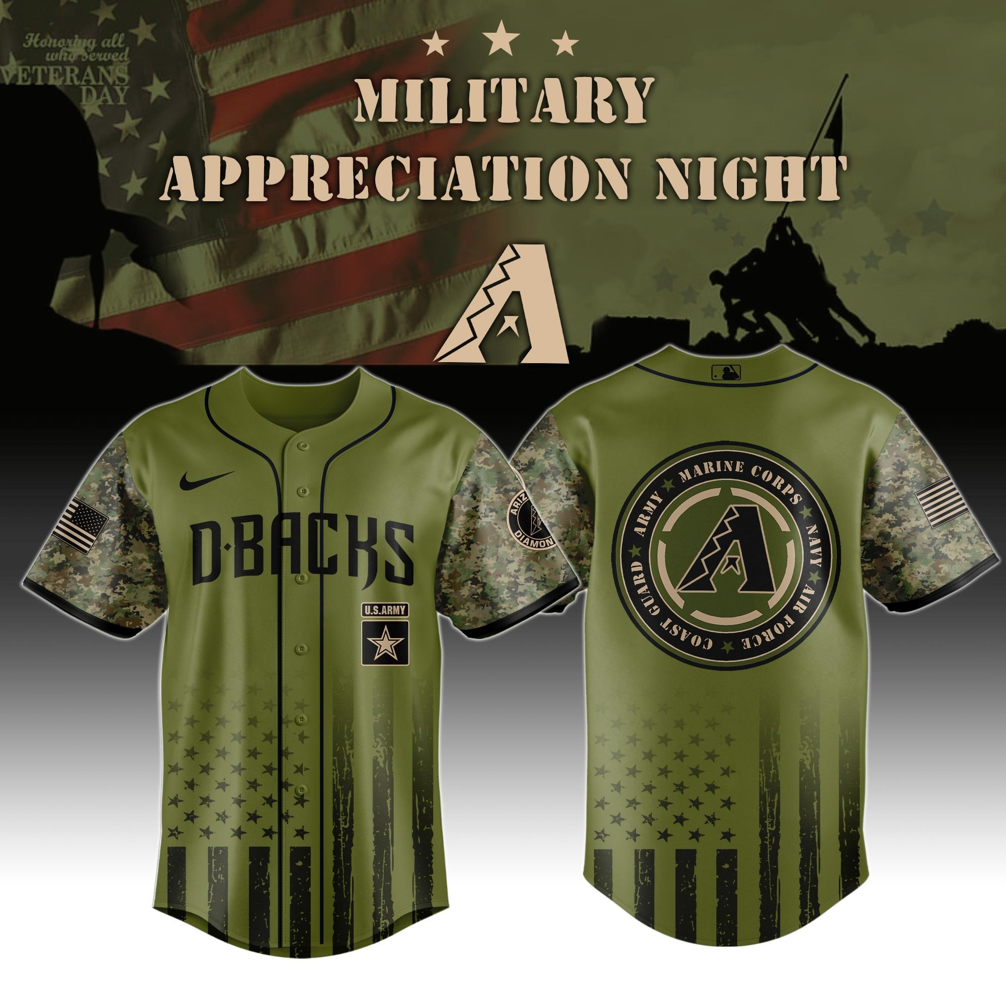 Arizona Diamondbacks x Military Appreciation Night US Army Jersey Gifts For Baseball Fans