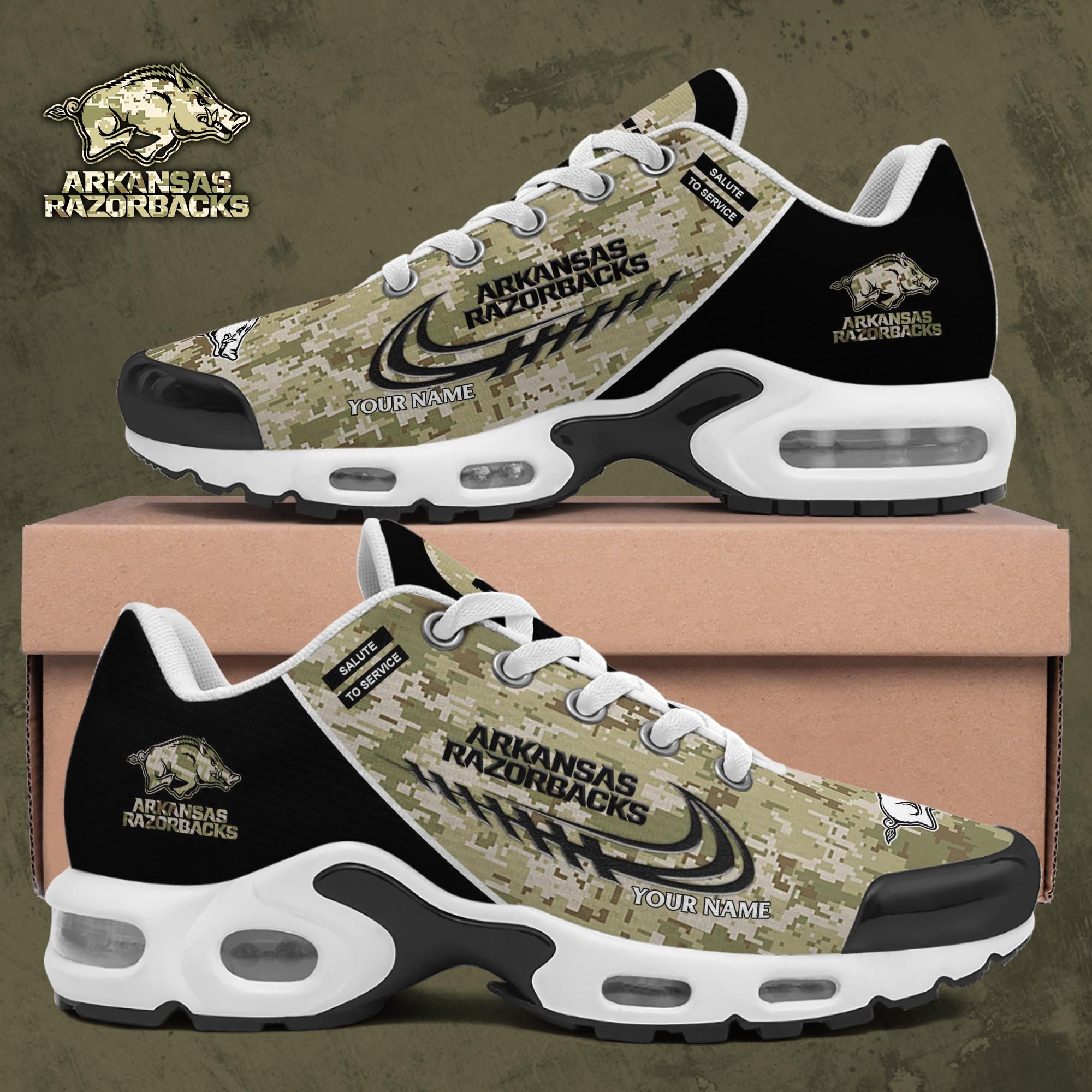 Arkansas Razorbacks Shoes 2025 Version Custom Name, Camouflage Shoes, Gifts For Football Lovers Ph636