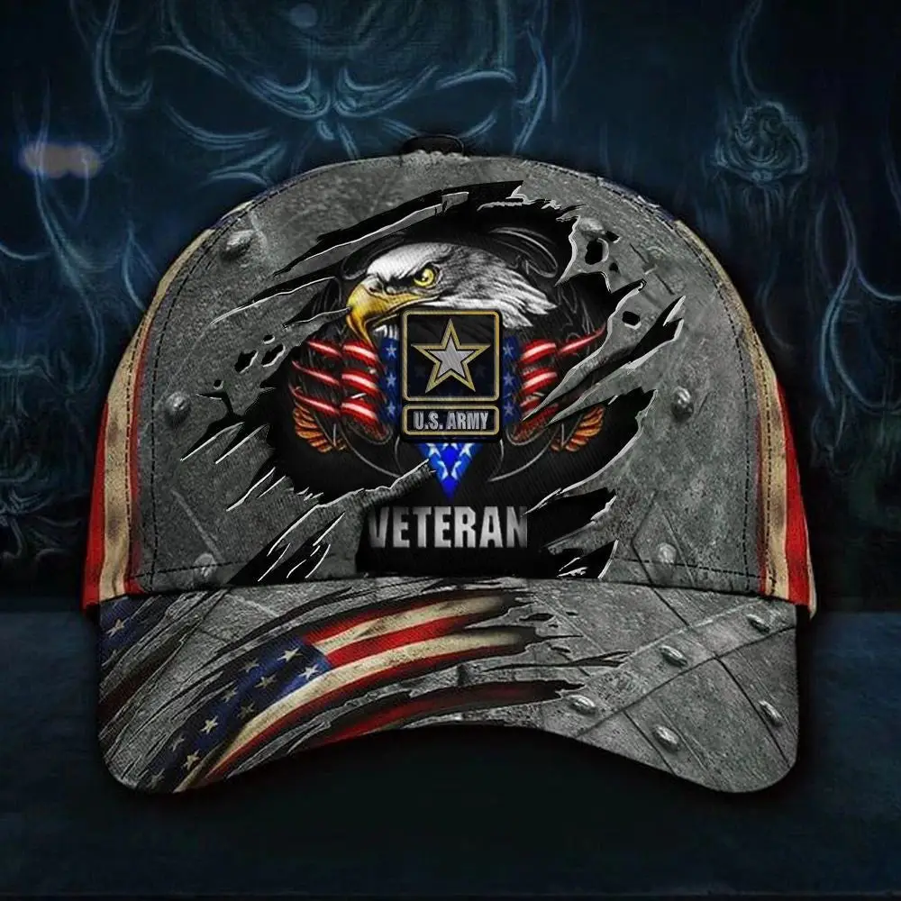Army Veteran Hat 3D Print Patriotic Eagle American Flag Cap Vintage US Army Veteran Hat -WearandDecor