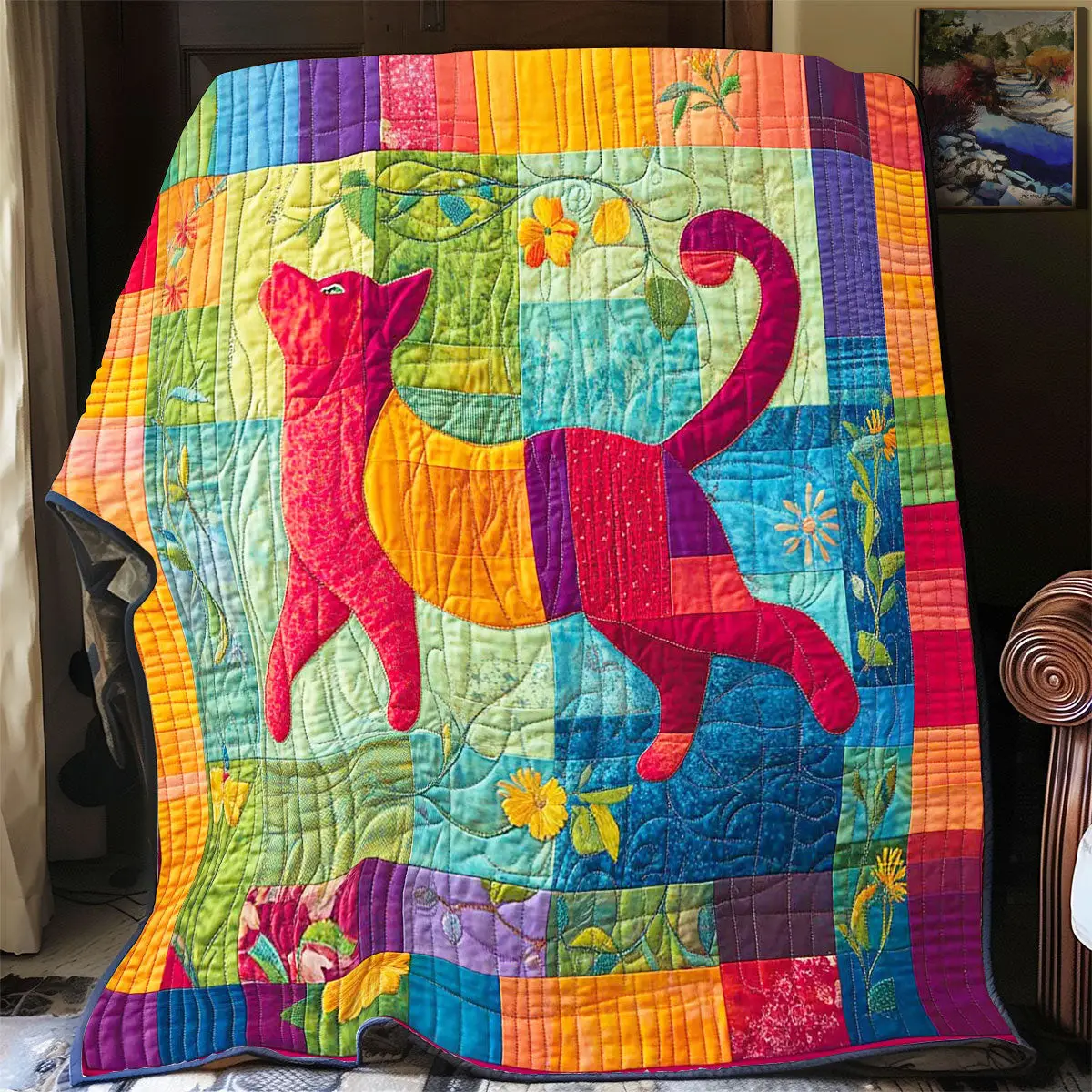 Art Cat Design Quilt Blanket Fluffy Throw Blanket Elegant Presents For Cat Lovers