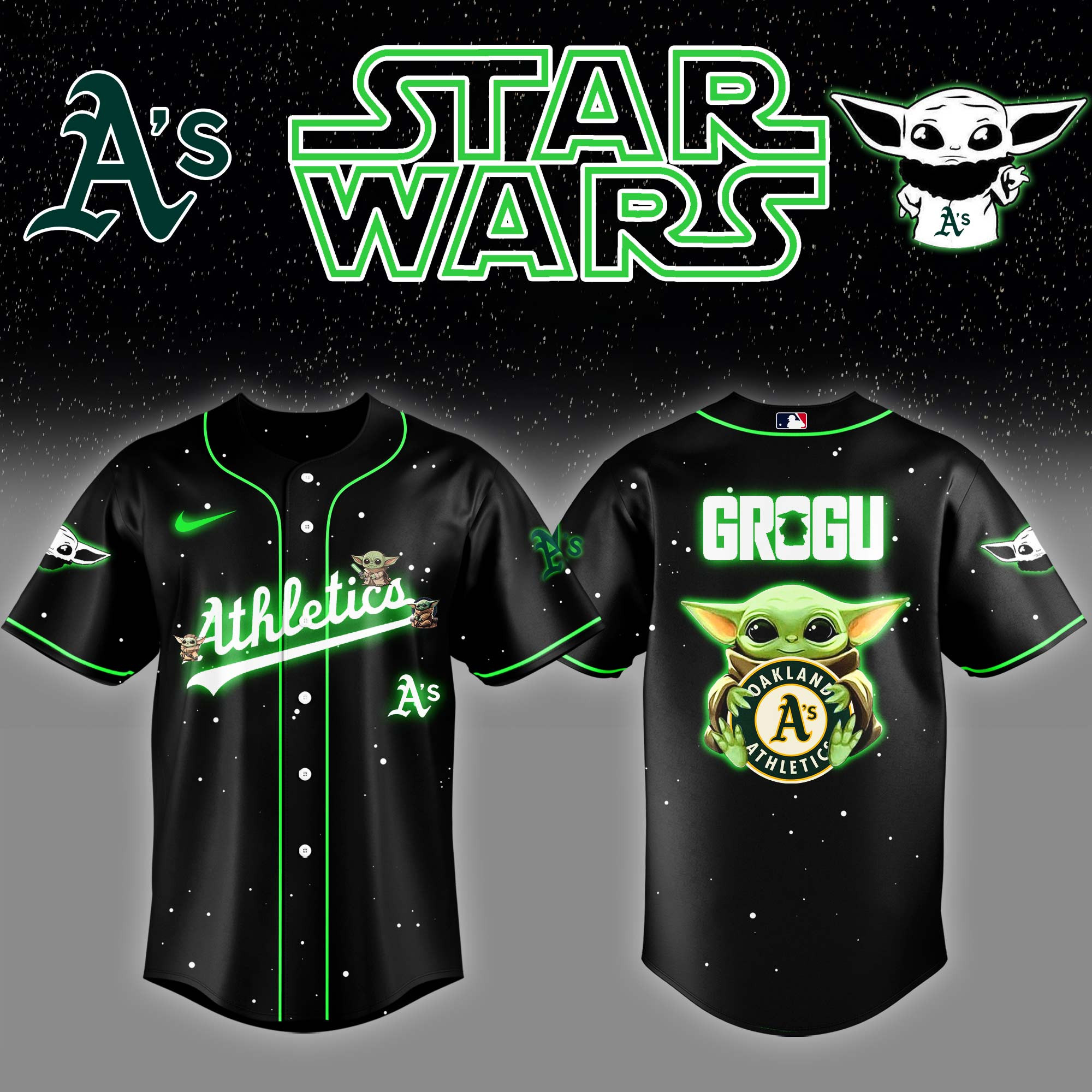 Athletics x Stars Wars Grogu Night Baseball Jersey Baseball Father's Day Gifts