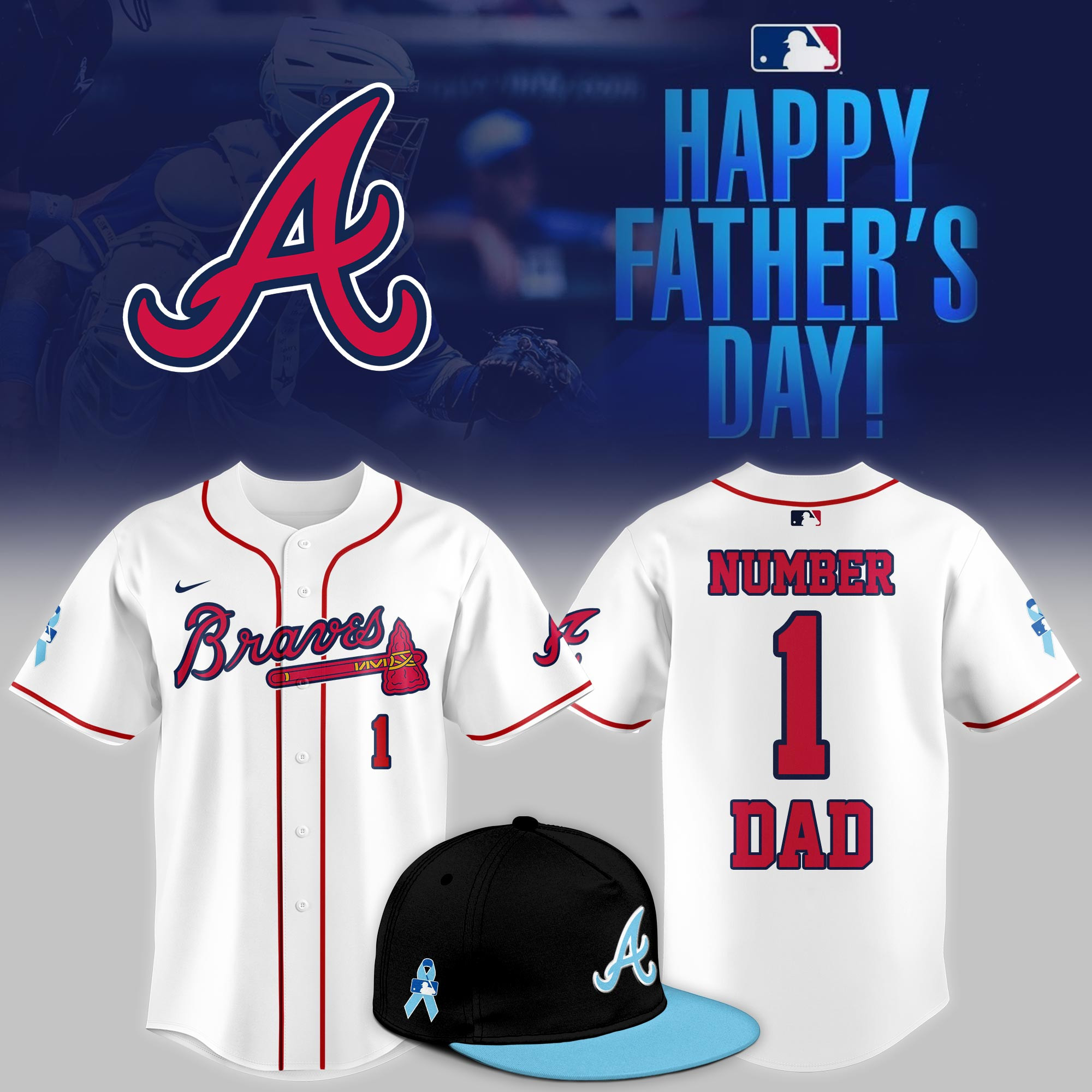 Atlanta Braves 2026 Fathers Day Number One Dad Jersey Baseball Gifts Ideas