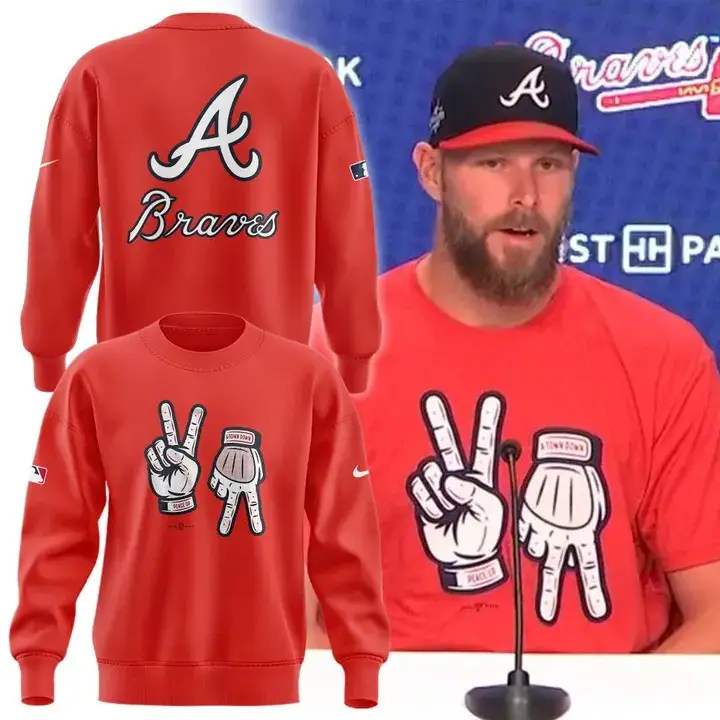 Atlanta Braves Peace Up A Town Down Sweatshirt Red ASL Hand Signs Merch Gifts For Fans