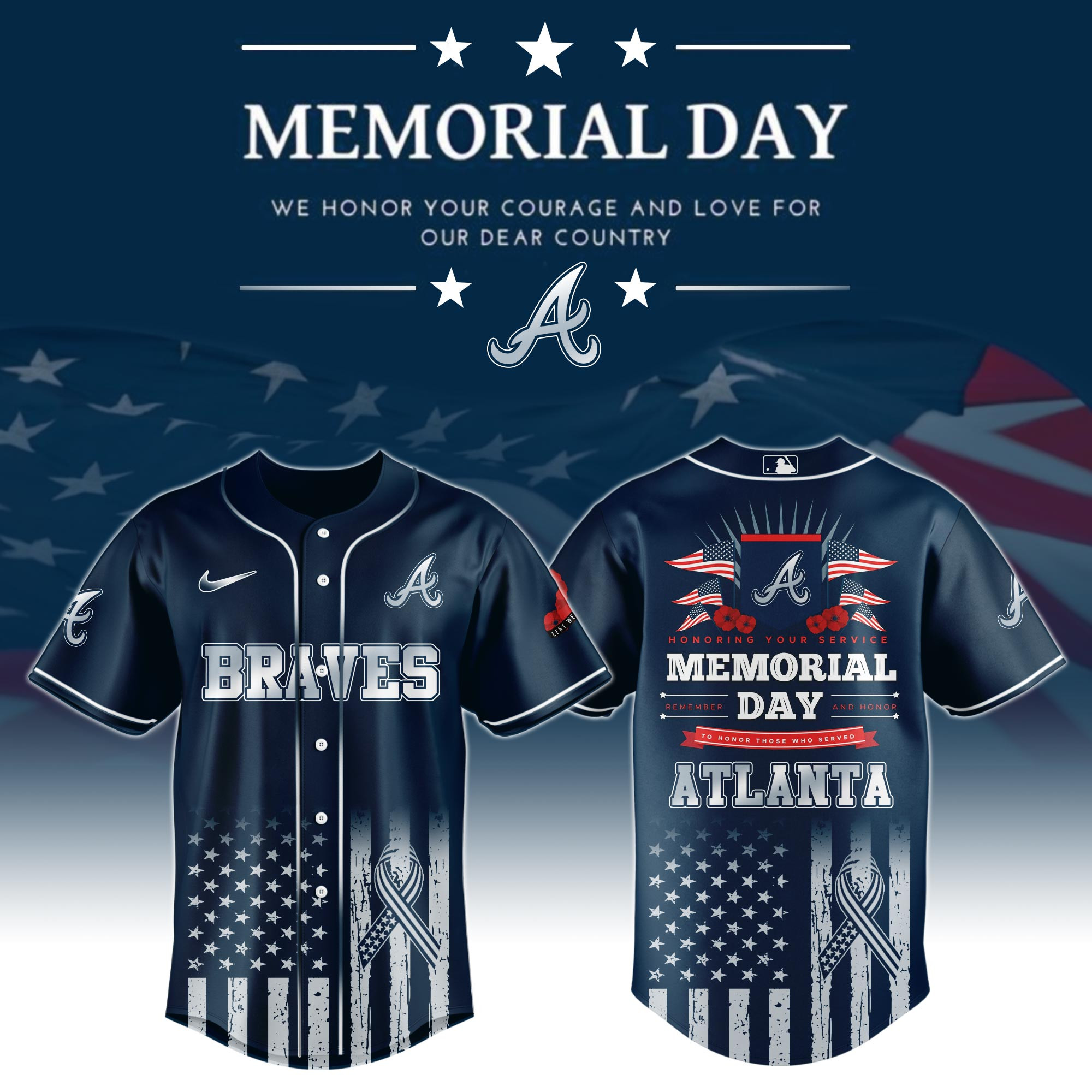 Atlanta Braves Special Memorial Day Jersey Gift for Baseball Lovers