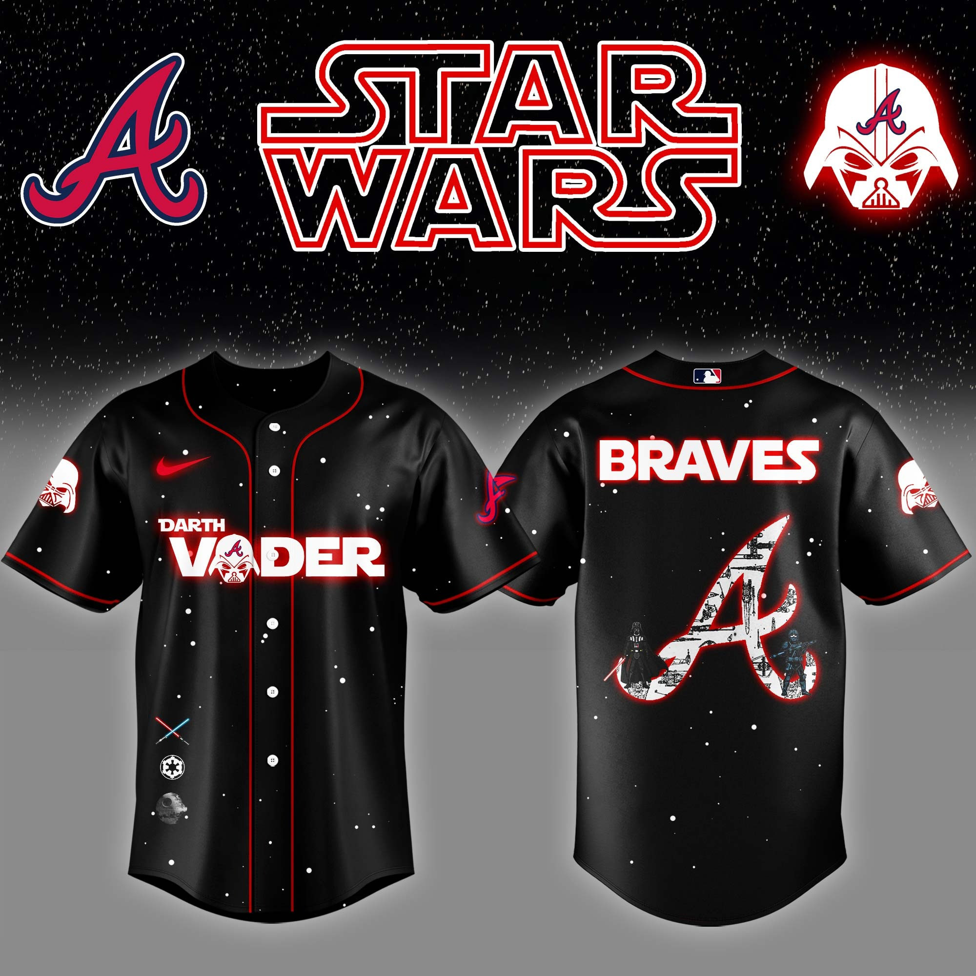 Atlanta Braves x Star Wars Darth Vader Night Baseball Jersey Birthday Gifts For Hockey Fans