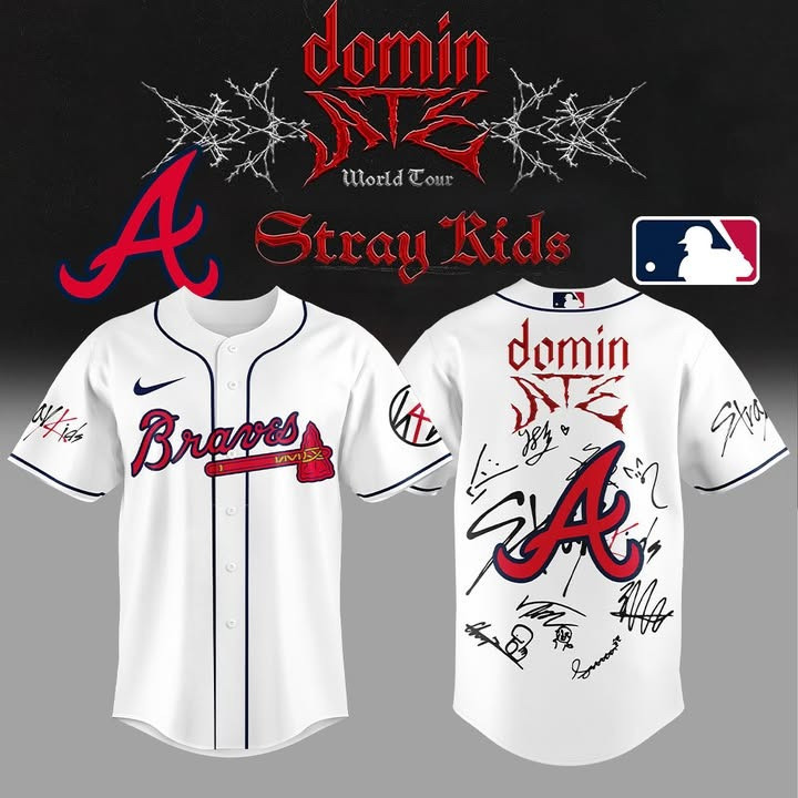 Atlanta Braves x Stray Kids Dominate Tour Merch Jersey Gifts For Braves Baseball Fans Atlanta Braves x Stray Kids Dominate Tour Merch Jersey Gifts For Braves Baseball Fans - Image 1
