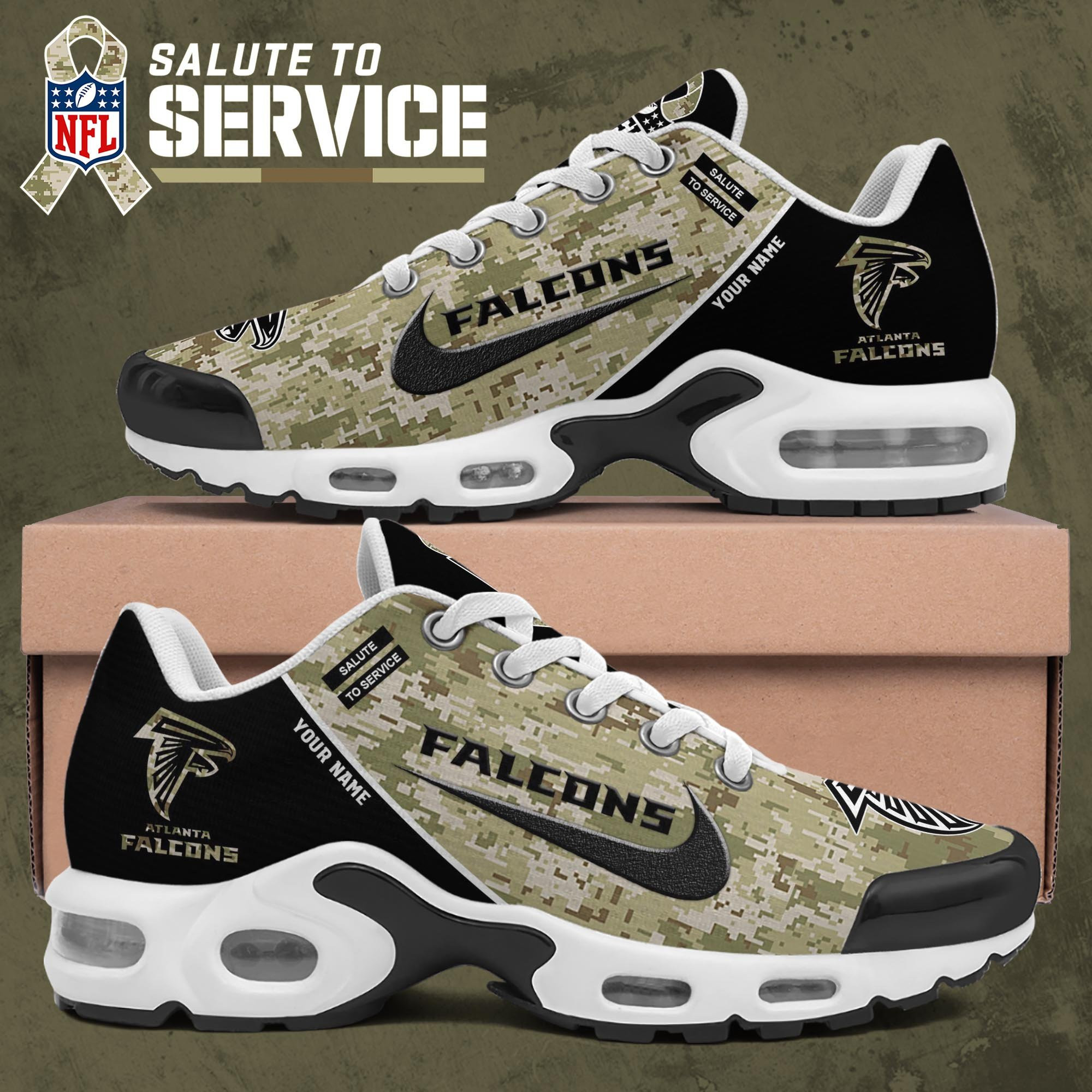 Atlanta Falcons Shoes 2026 Version Custom Name, Camouflage Shoes Ph586