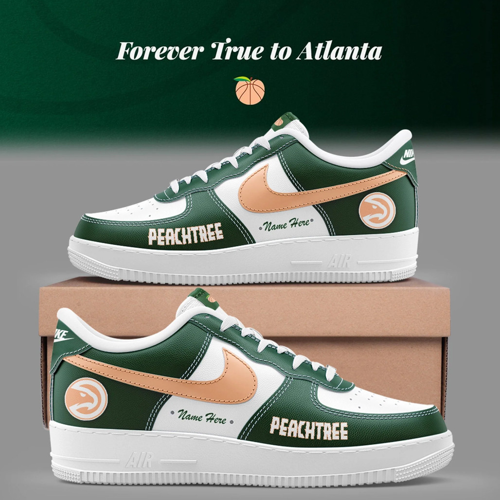 Atlanta Hawks Basketball City Custom Name Peachtree Air Force 1 Shoes Sneakers Version 2 Atlanta Hawks Basketball City Custom Name Peachtree Air Force 1 Shoes Sneakers Version 2 - Image 1