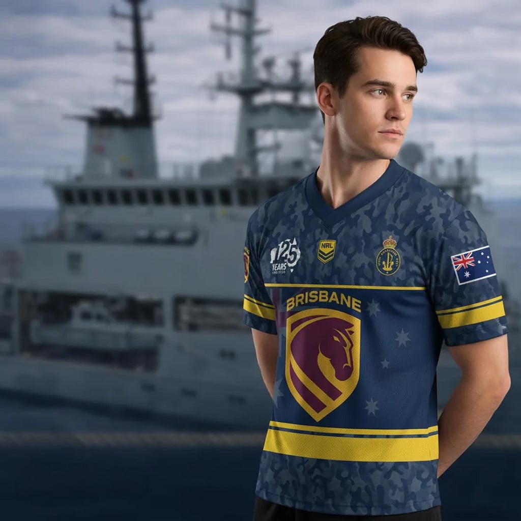 Australian Navy 125th Anniversary Commemorative NRL Brisbane Broncos Camo Jersey Broncos Merch