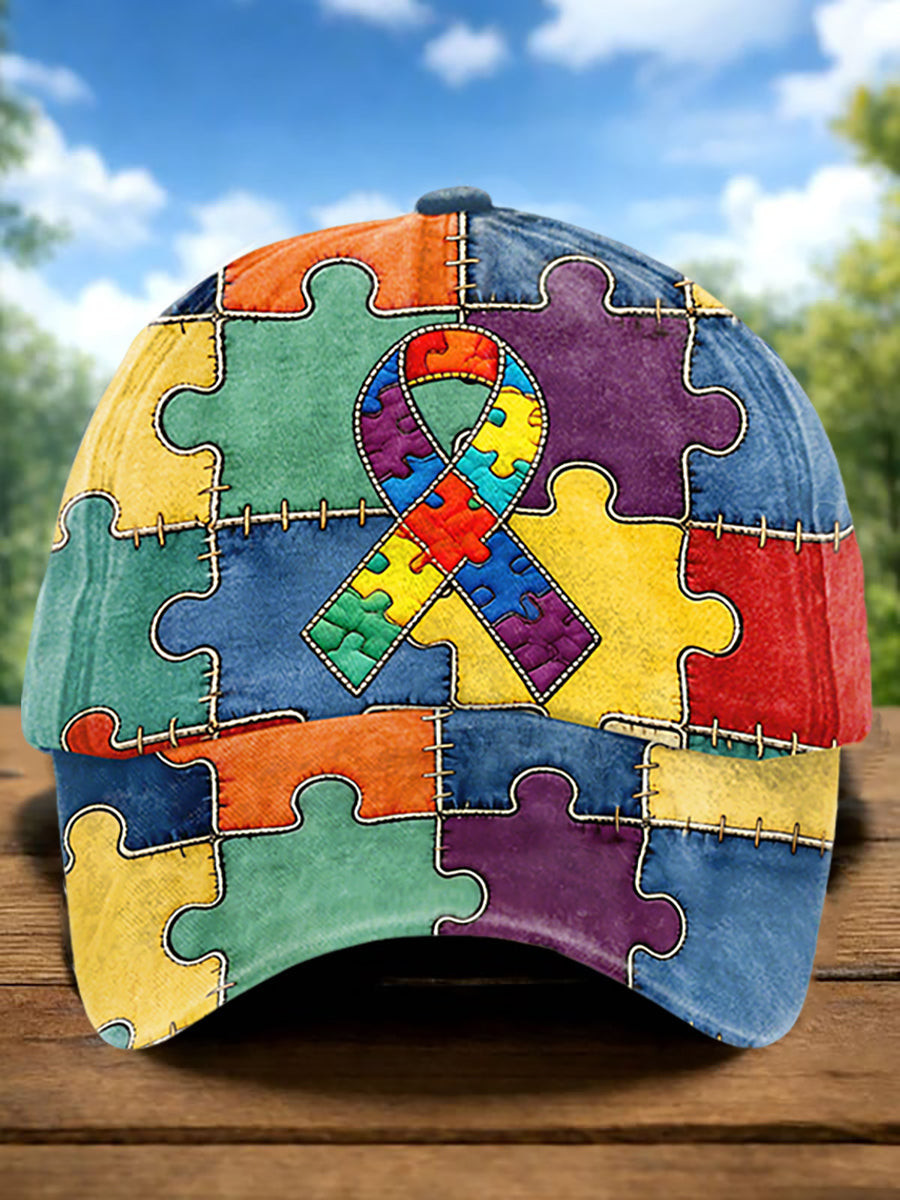 Autism Awareness Hat Colorful Puzzle Patchwork Baseball Cap Autism Awareness Month Merch