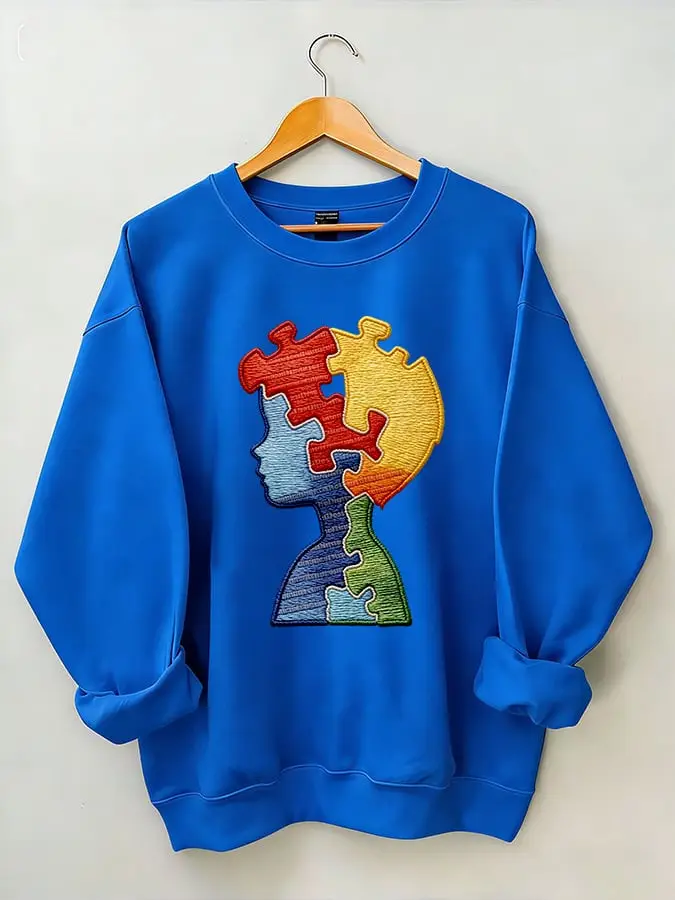 Autism Awareness Puzzle Head Sweatshirt Neurodiversity Pride Clothing Autism Mom Gift Autism Awareness Puzzle Head Sweatshirt Neurodiversity Pride Clothing Autism Mom Gift - Image 1