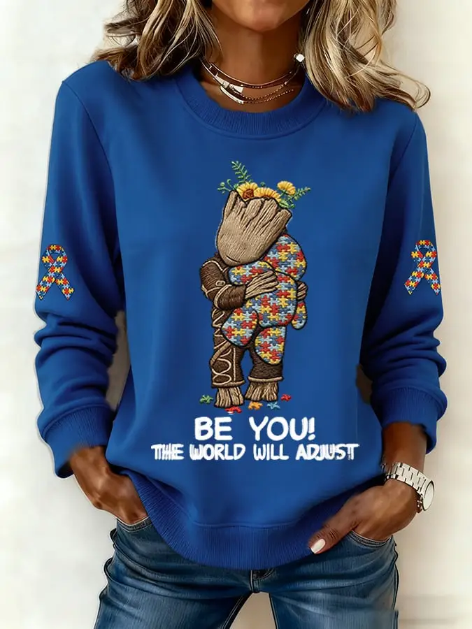 Autism Awareness Puzzle Hug Sweatshirt Be You The World Will Adjust Clothing Gift Ideas