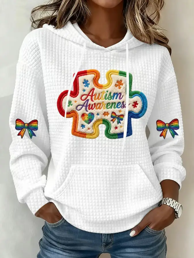 Autism Awareness Puzzle Piece Rainbow Bow Hoodie Acceptance Month Apparel Best Gift For Supporters Autism Awareness Puzzle Piece Rainbow Bow Hoodie Acceptance Month Apparel Best Gift For Supporters - Image 1