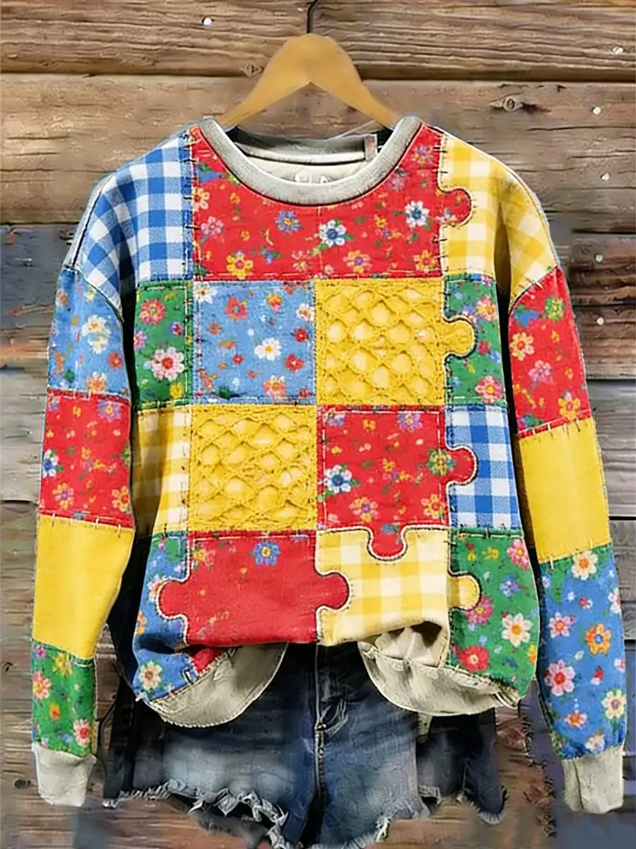 Autism Awareness Puzzle Piece Sweatshirt Women's Autism Awareness Day Clothing Gifts For Her