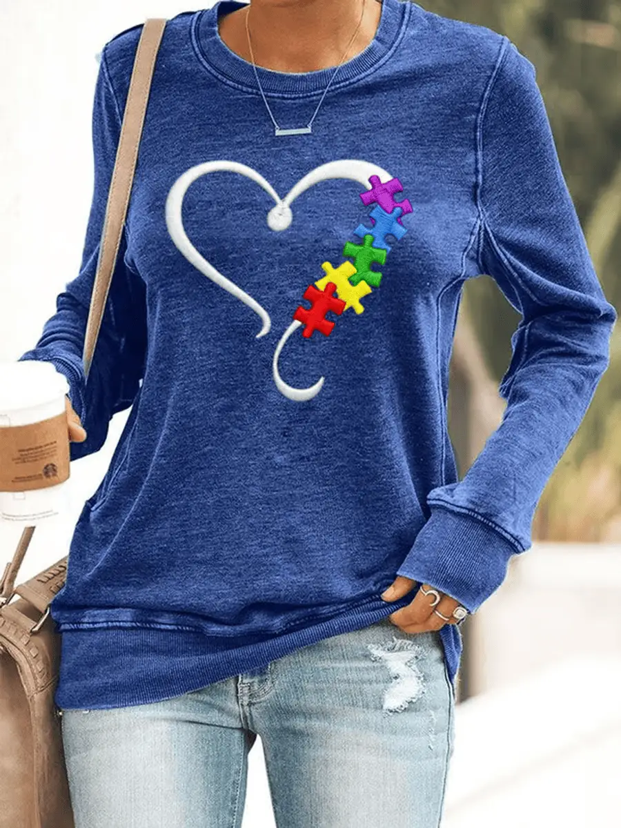 Autism Awareness Sweatshirt Puzzle Heart Stethoscope Apparel Gift For Mom