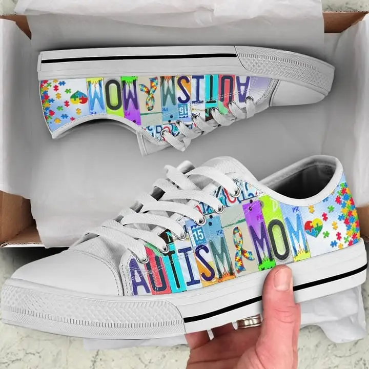 Autism Mom Low Top Shoes Sneakers Autism Awareness Month Merch Gift for Mother