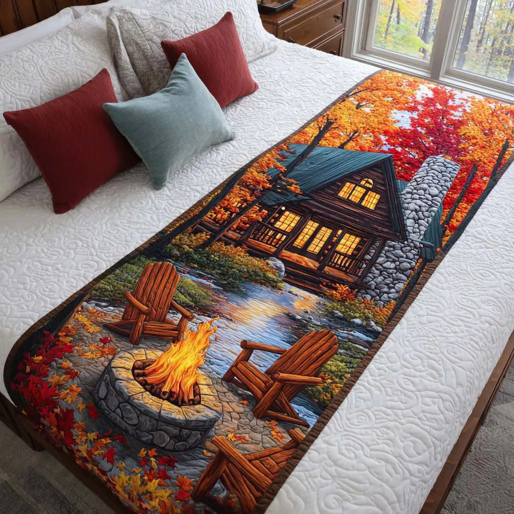 Autumn Cabin Glow Quilted Bed Runner Autumn Cabin Glow Fall Gift
