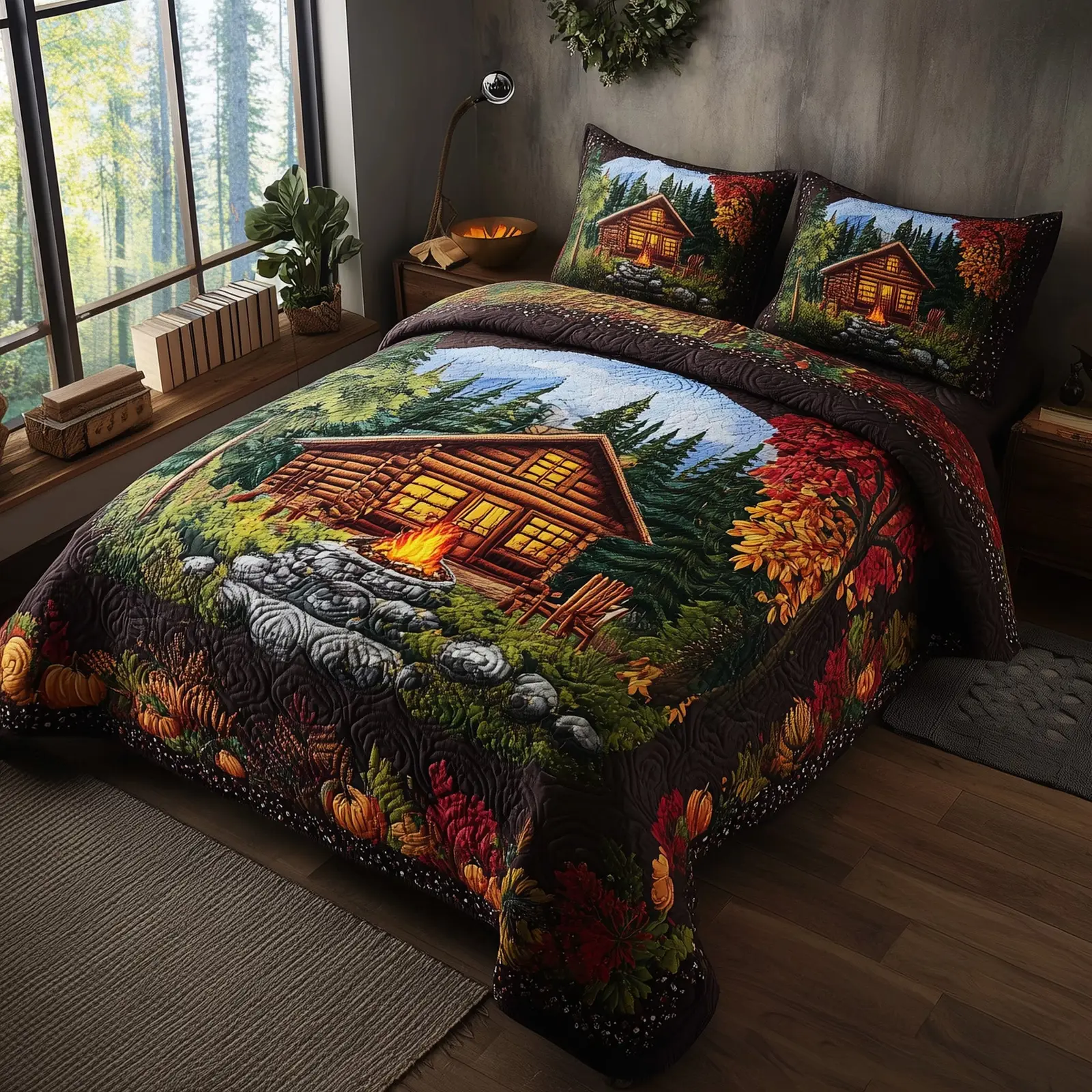 Autumn Cabin Glow Quilted Bedding Set Duvet Cover Log Cabin Autumn Gift Ideas Autumn Cabin Glow Quilted Bedding Set Duvet Cover Log Cabin Autumn Gift Ideas - Image 1
