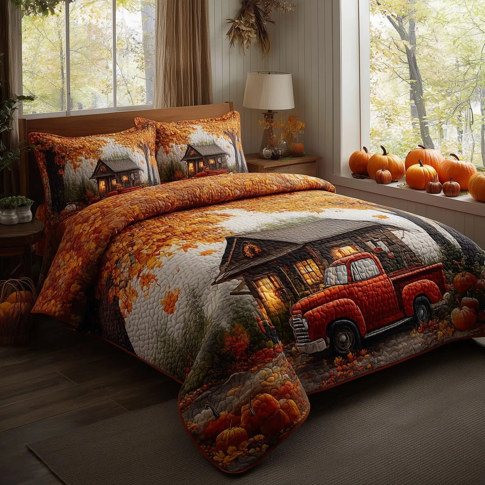 Autumn Cabin Quilted Bedding Set Duvet Bed Set Countryside Autumn Gifts Items Autumn Cabin Quilted Bedding Set Duvet Bed Set Countryside Autumn Gifts Items - Image 1